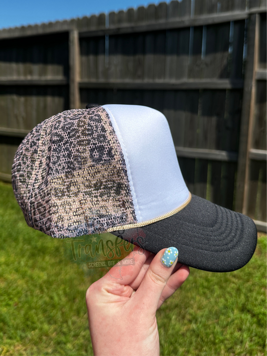 White Leopard Trucker Hat - Texas Transfers and Designs