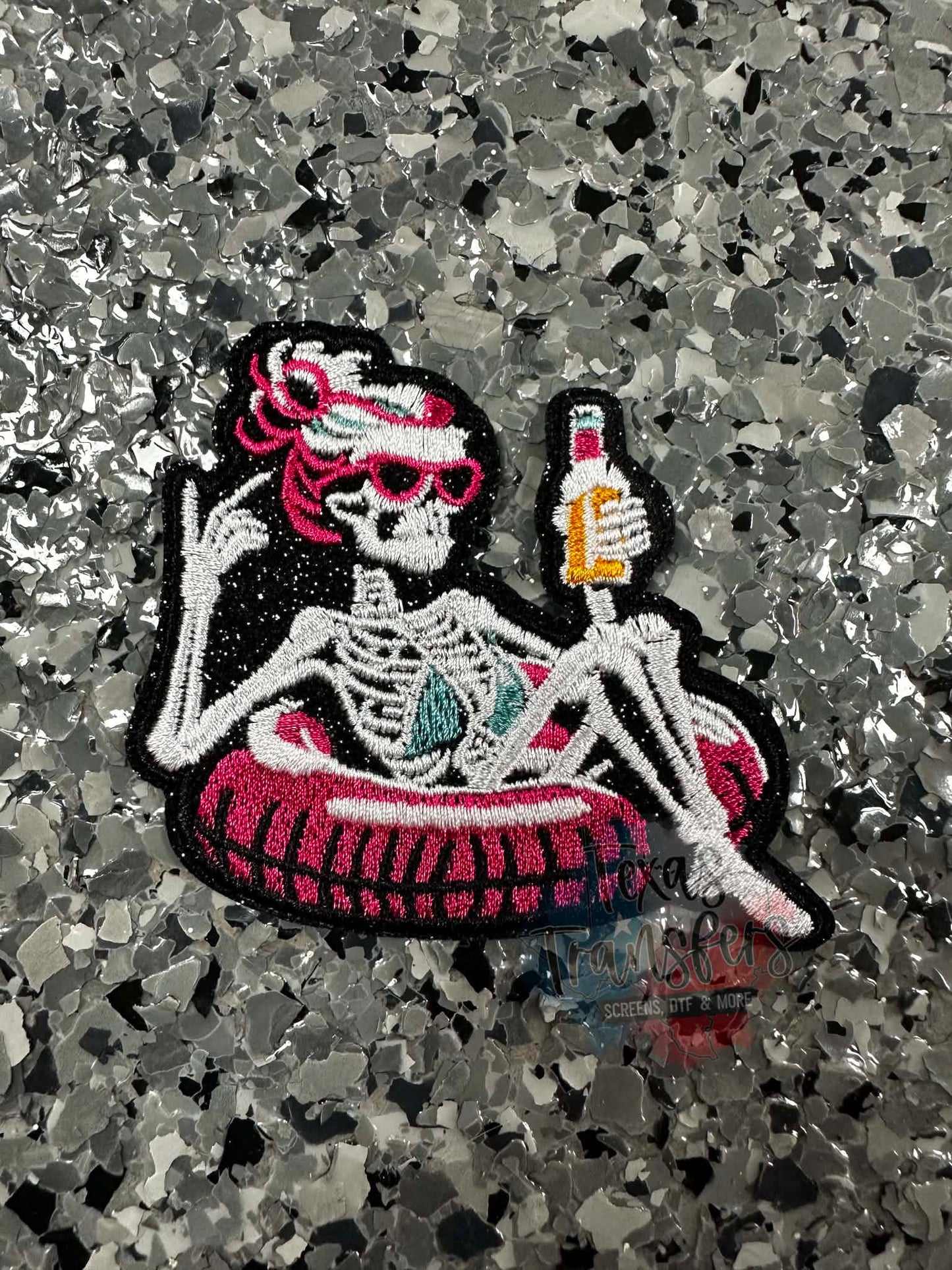 Skeleton Pool Float Iron-On Patch