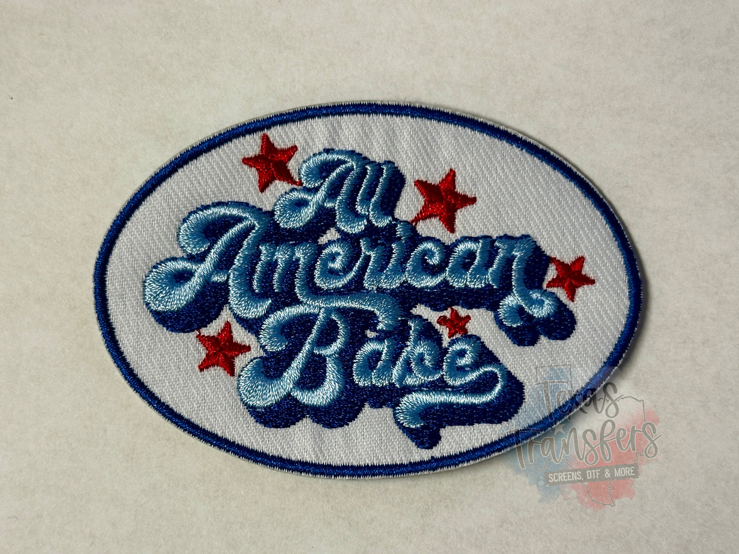 All American Babe Oval Iron-On PATCH - Texas Transfers and Designs