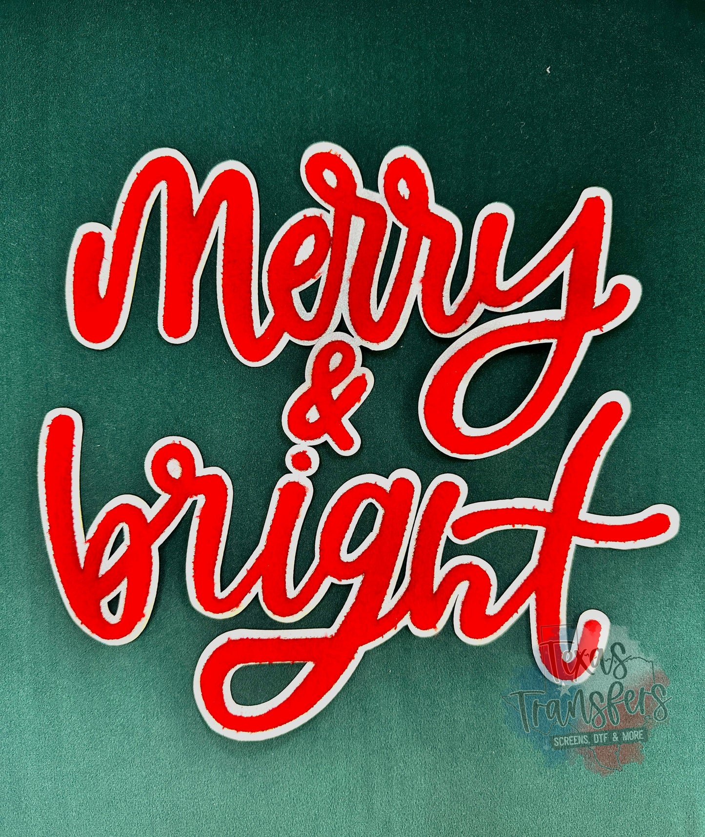 Merry and Bright Glitter (Red) XL Iron-On PATCH - Texas Transfers and Designs