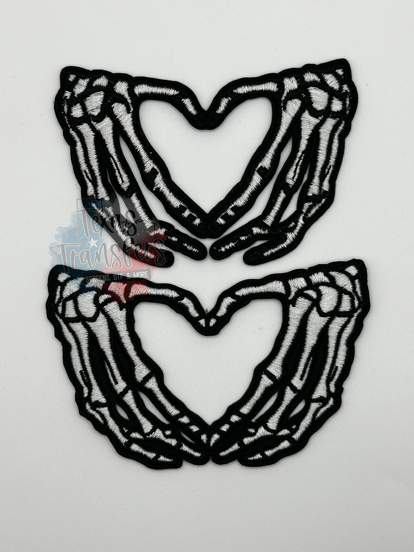 Skeleton Heart Hands Iron- On Patch - Texas Transfers and Designs