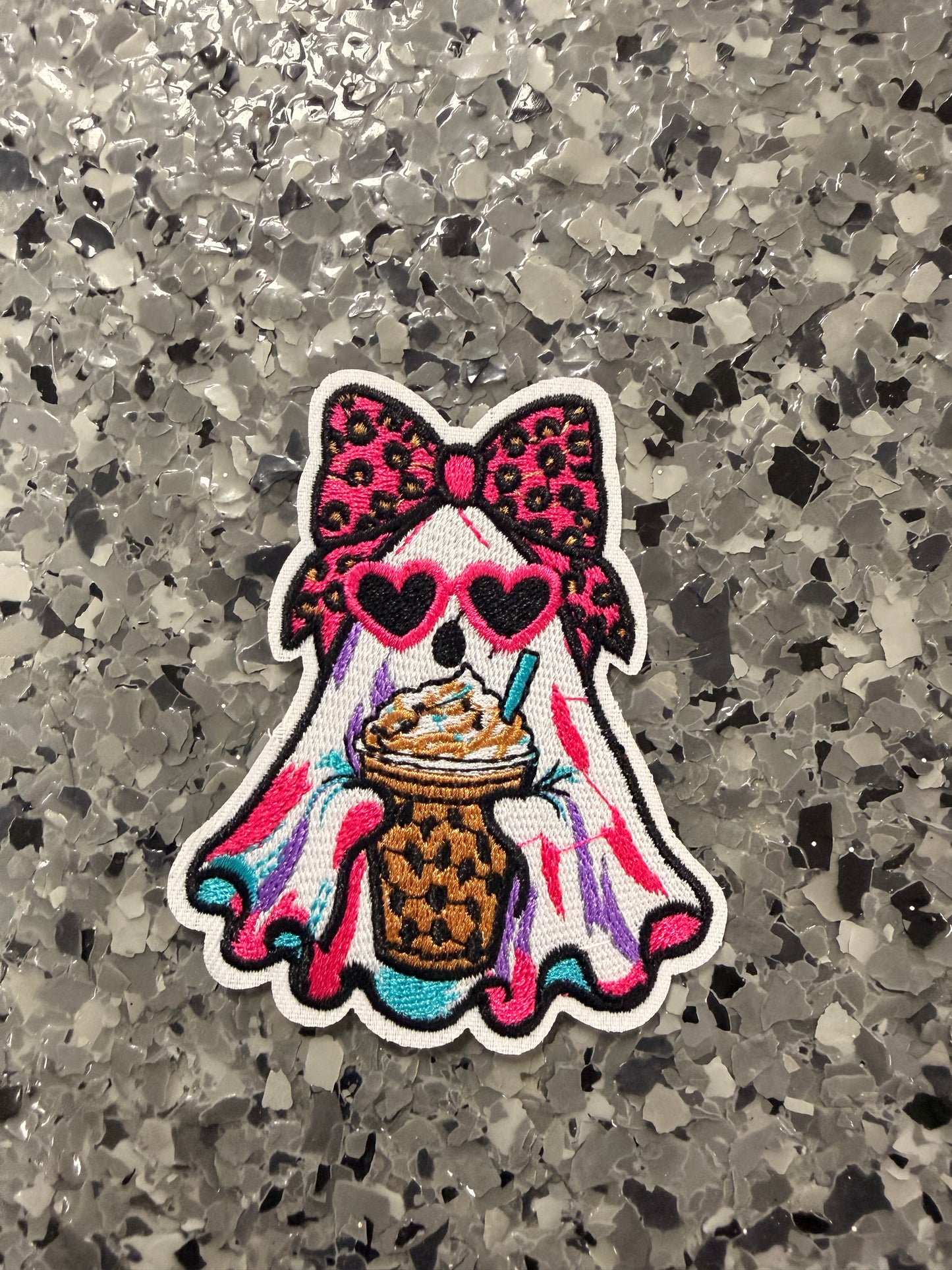 Hot Pink Coffee Ghost Iron-On Patch