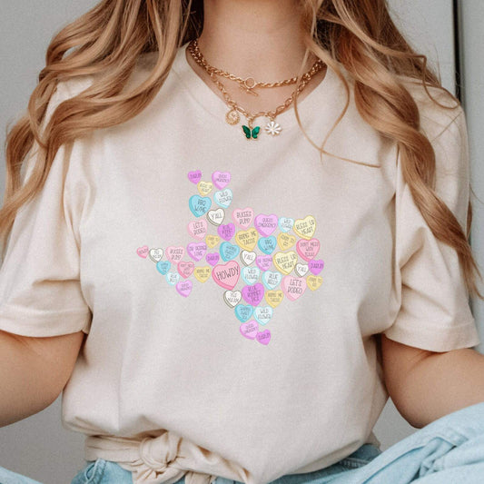 Texas Shape Conversation Hearts DTF - Texas Transfers and Designs
