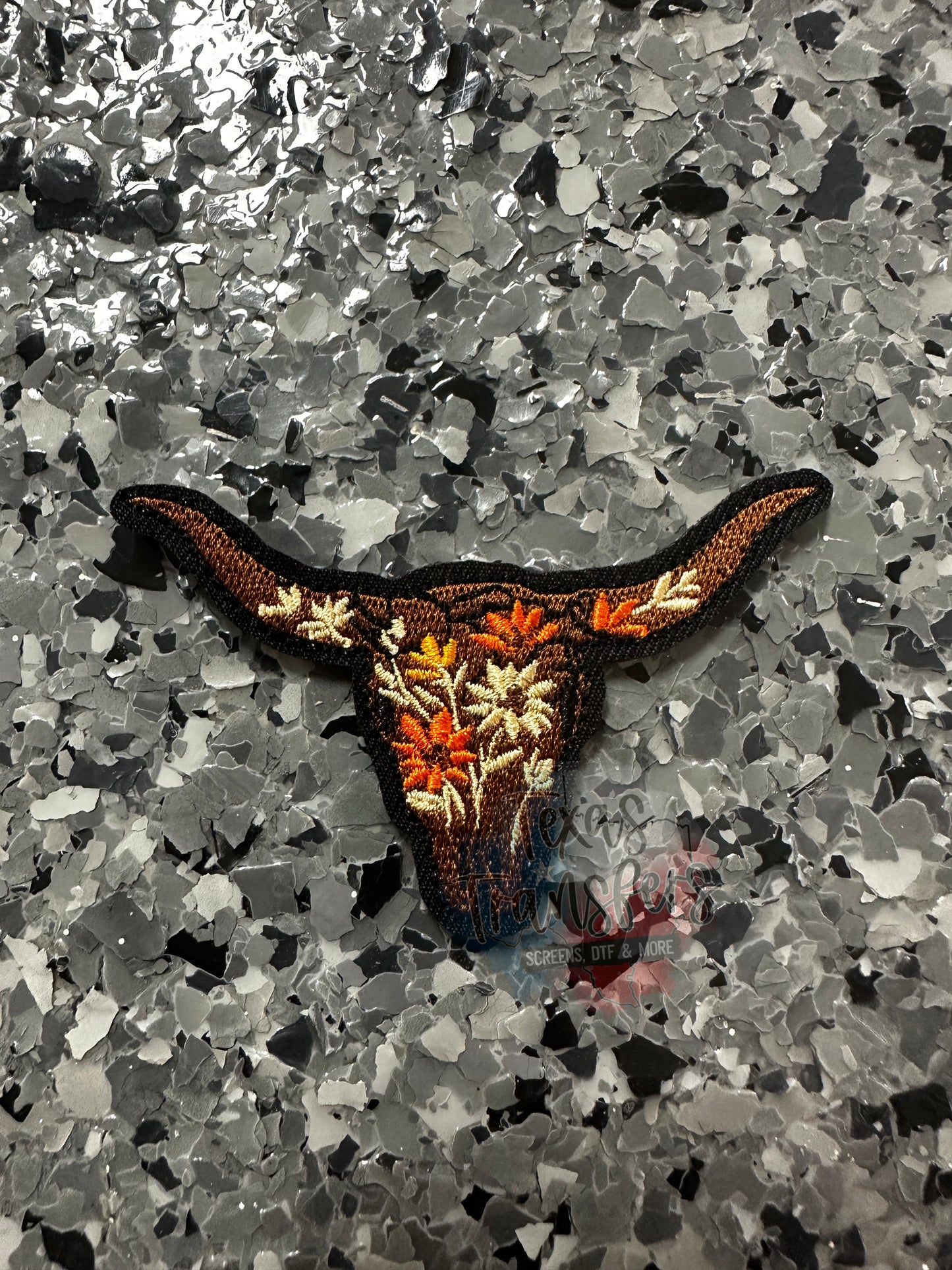 Floral Longhorn Iron-On PATCH - Texas Transfers and Designs