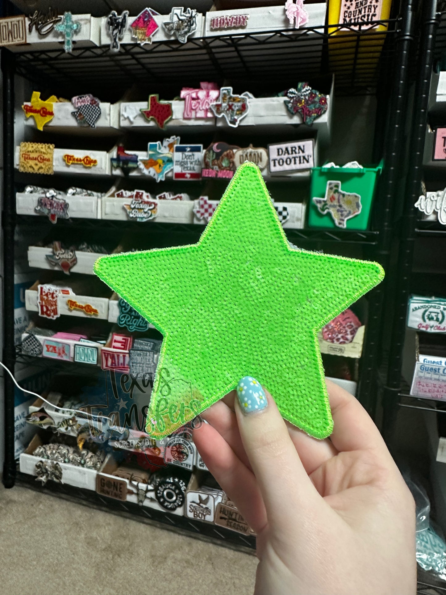 5" Sequin Stars (Embroidered Outline) Iron On Patches - Texas Transfers and Designs