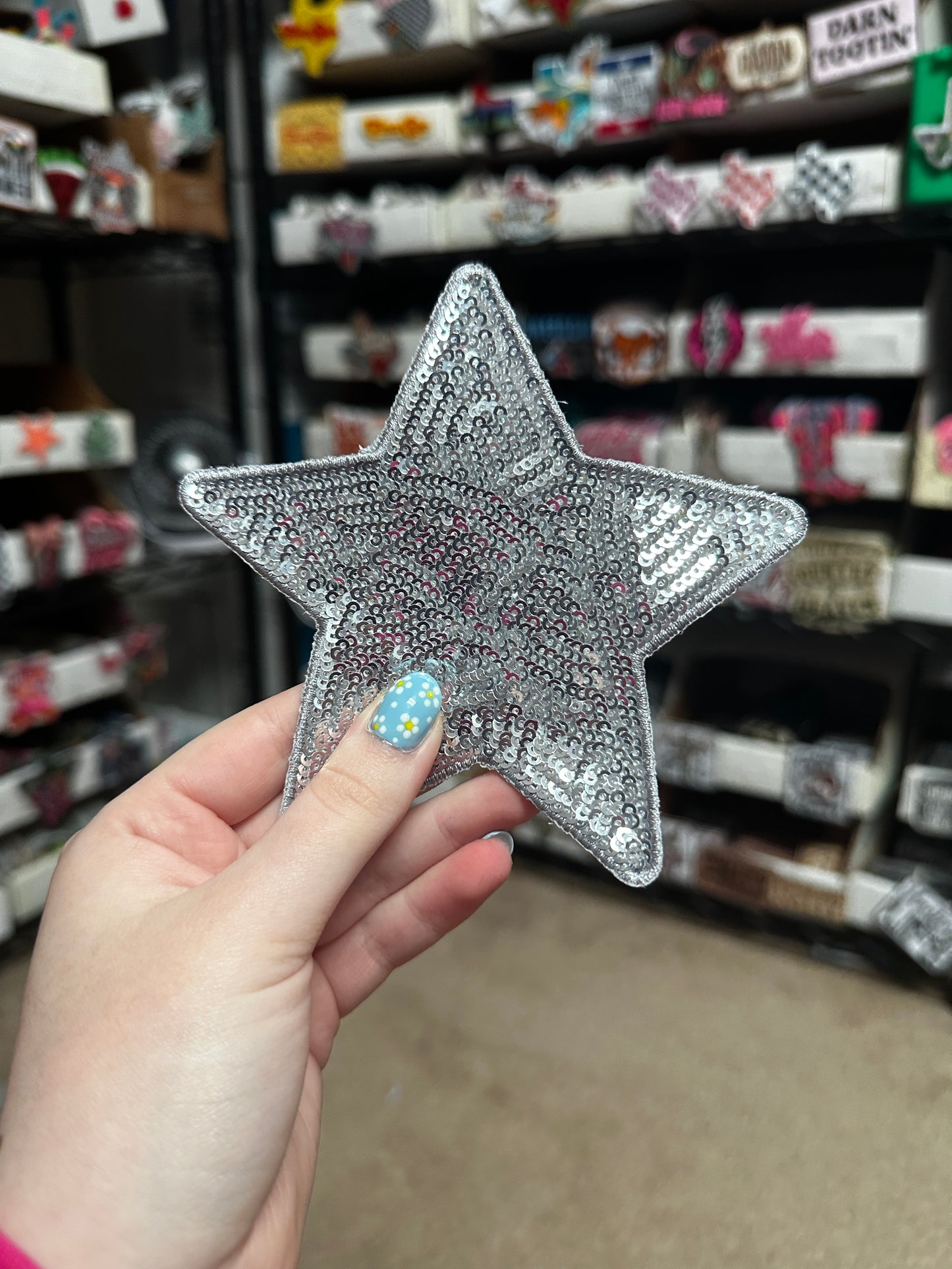 5" Sequin Stars (Embroidered Outline) Iron On Patches - Texas Transfers and Designs