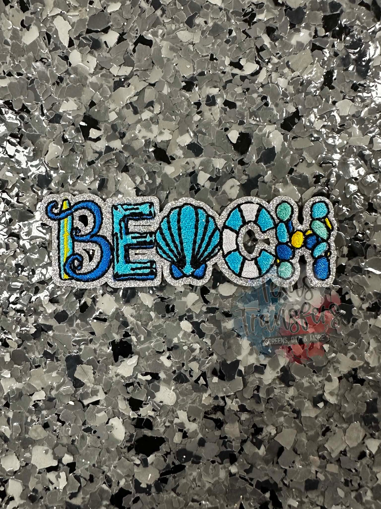 Silver Glitter Beach Iron-On Patch