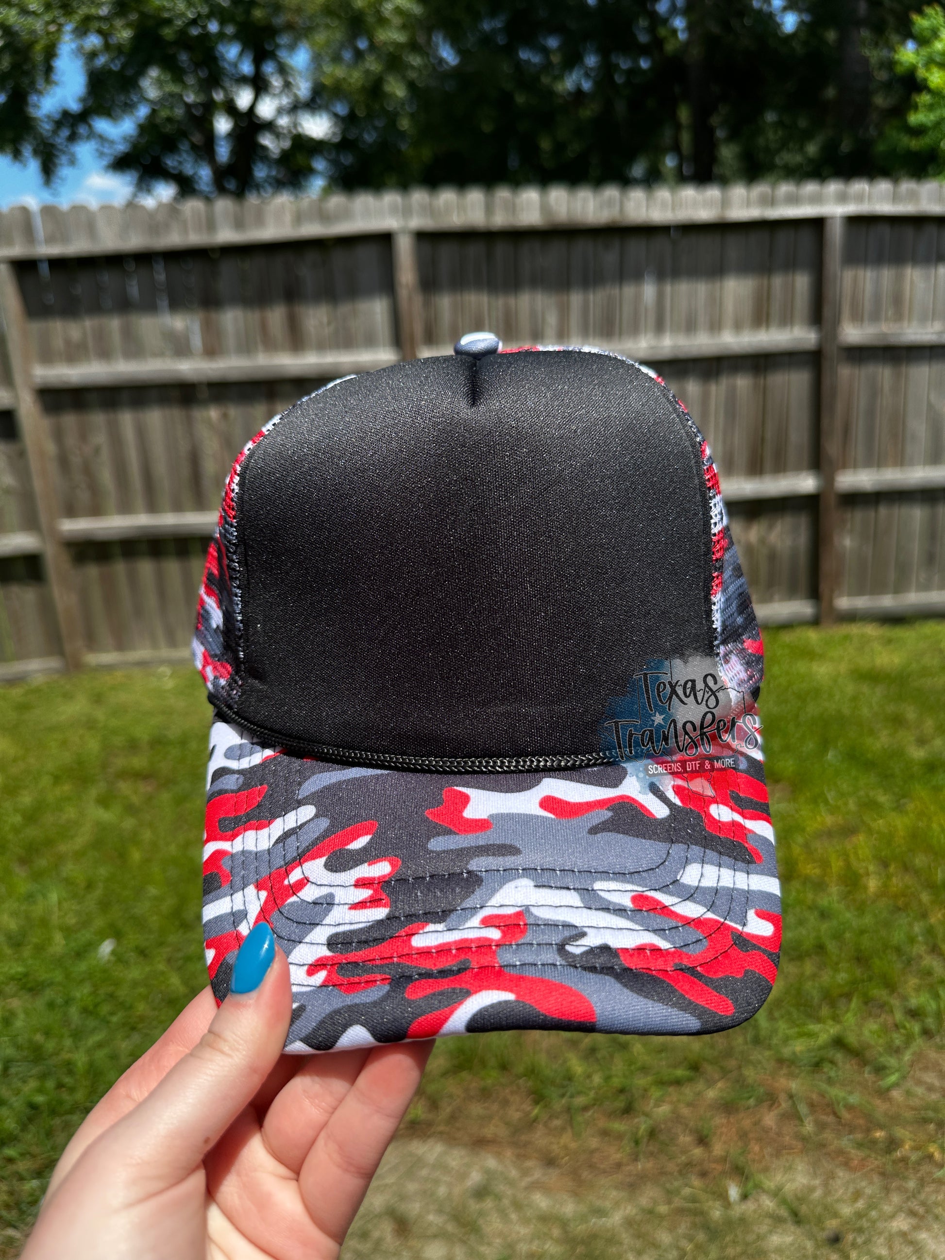 Red/Black Camo Trucker Hat - Texas Transfers and Designs