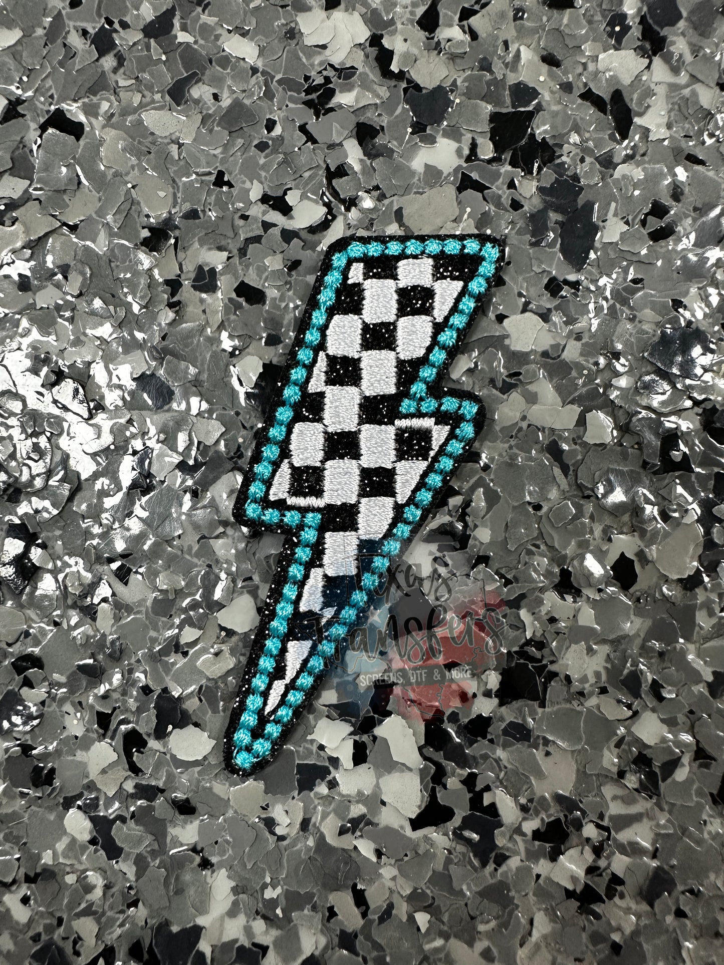 Turquoise and Checker Lightning Iron-On Patch