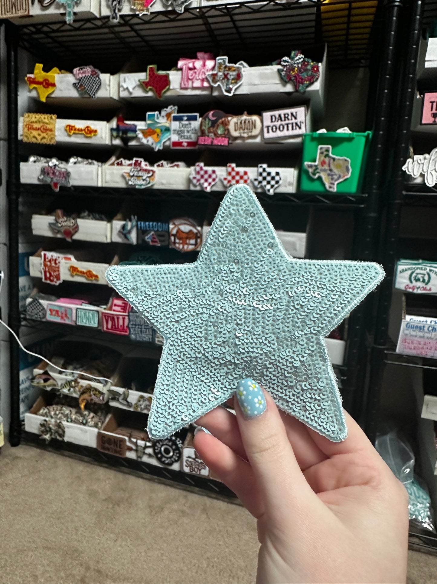 5" Sequin Stars (Embroidered Outline) Iron On Patches - Texas Transfers and Designs