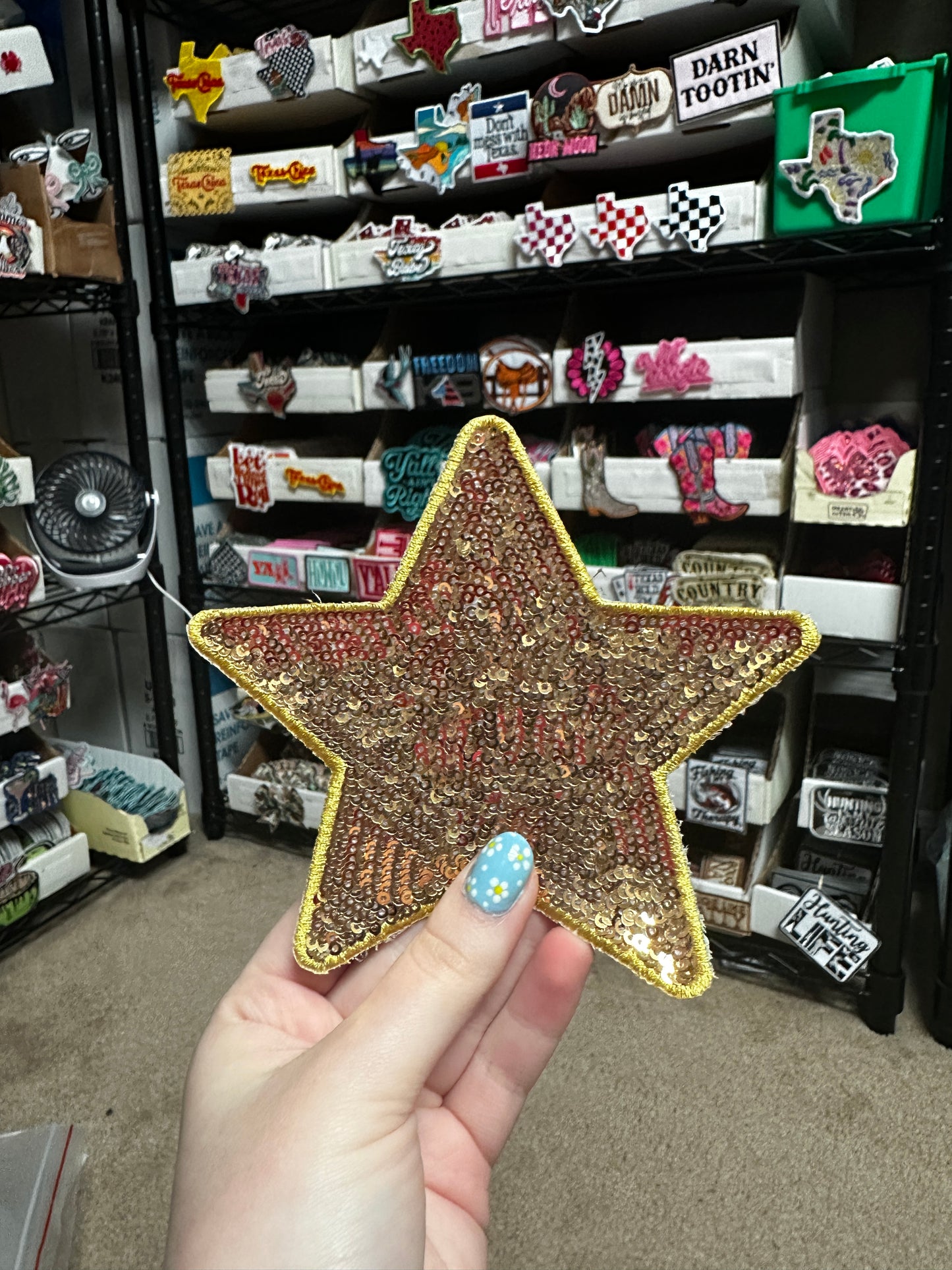 5" Sequin Stars (Embroidered Outline) Iron On Patches - Texas Transfers and Designs