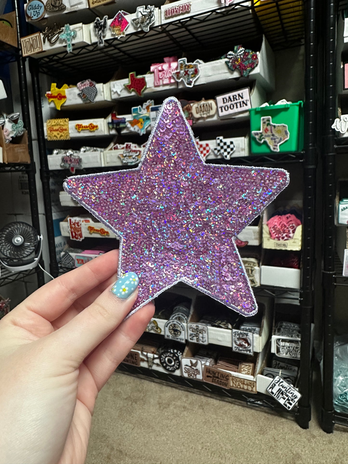 5" Sequin Stars (Embroidered Outline) Iron On Patches - Texas Transfers and Designs