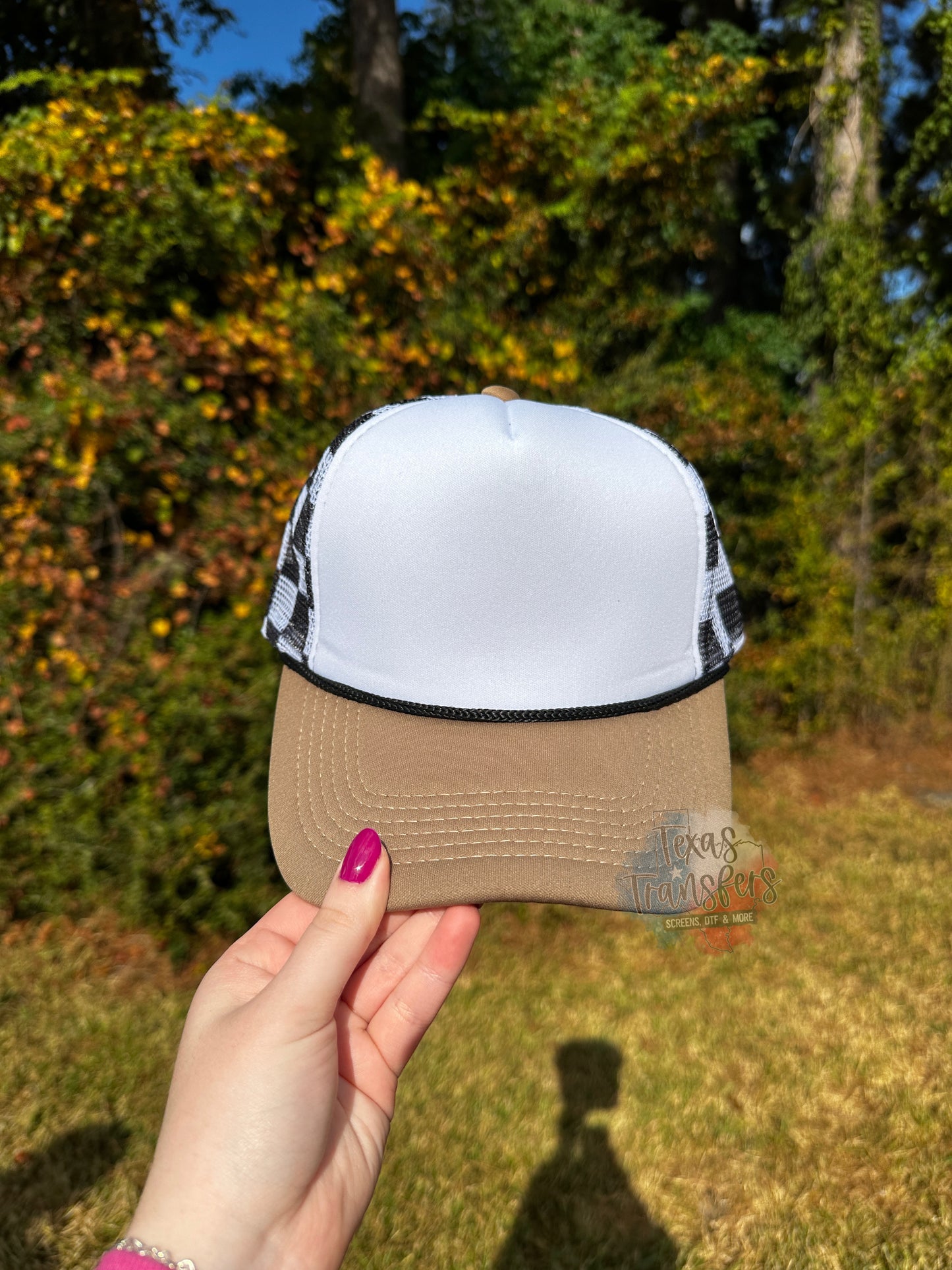 Brown Bill/Black Checker Mesh Trucker Hat