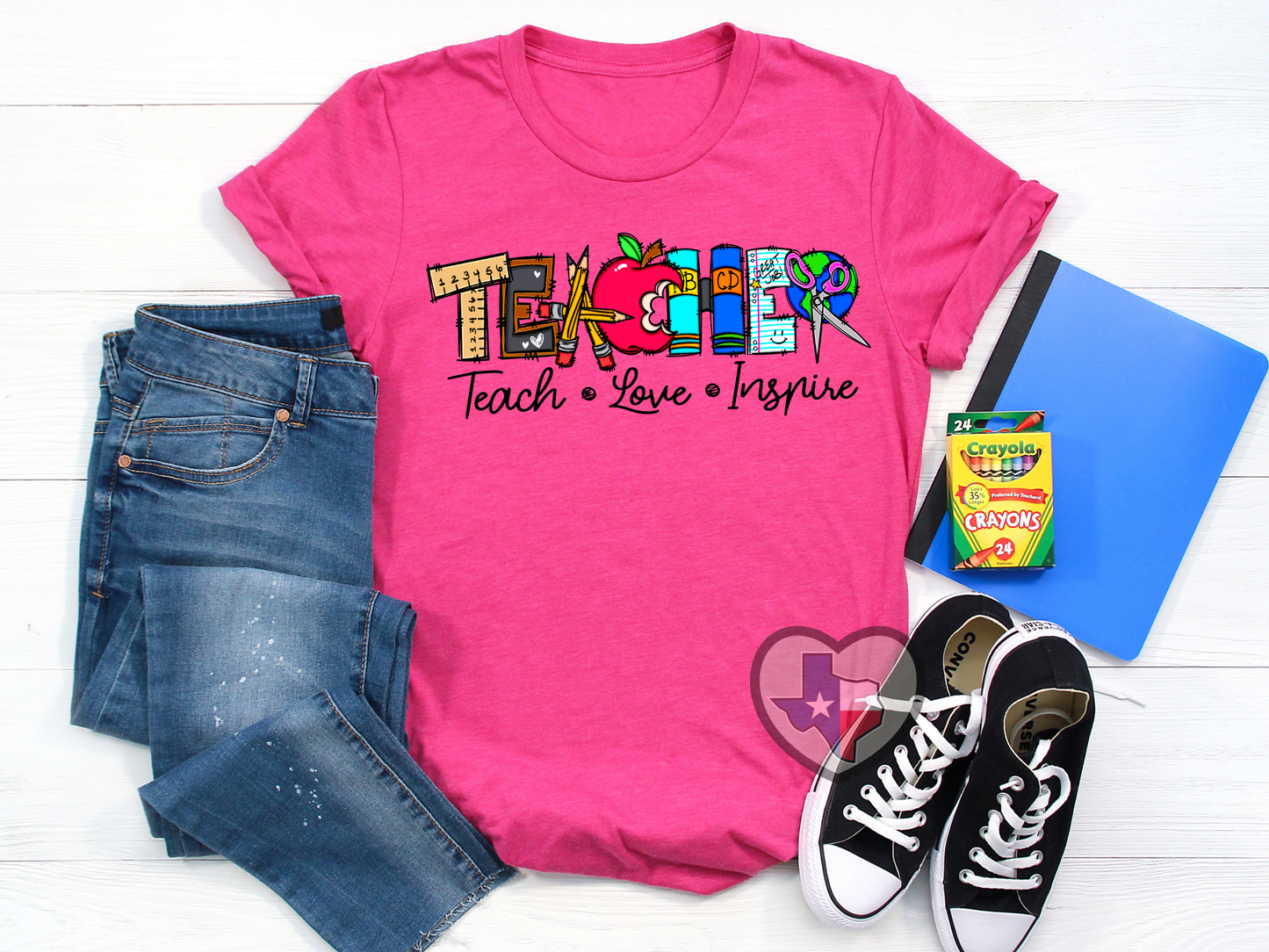 Teacher: Teach Love Inspire DTF - Texas Transfers and Designs