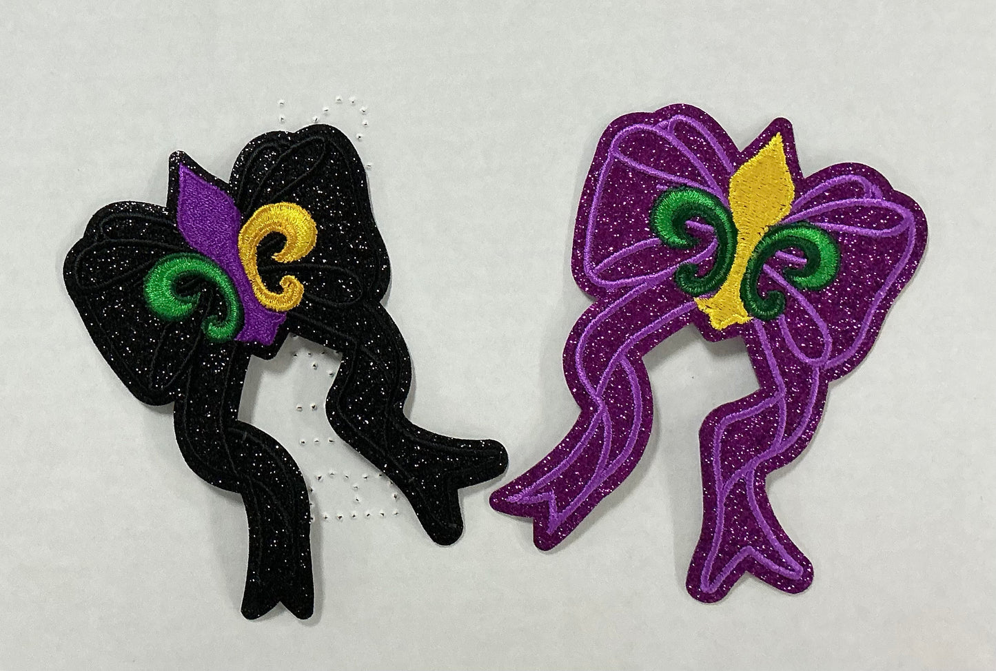 Mardi Gras Glitter Bow Iron-On Patch - Texas Transfers and Designs
