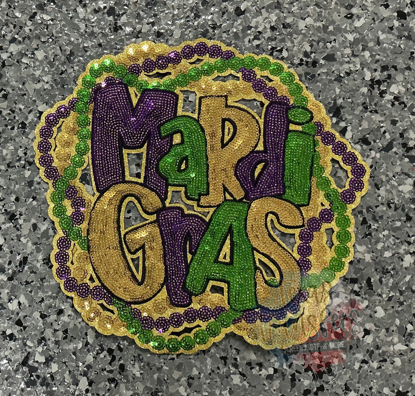 Mardi Gras Sequin Beads XL Iron-On Patch - Texas Transfers and Designs