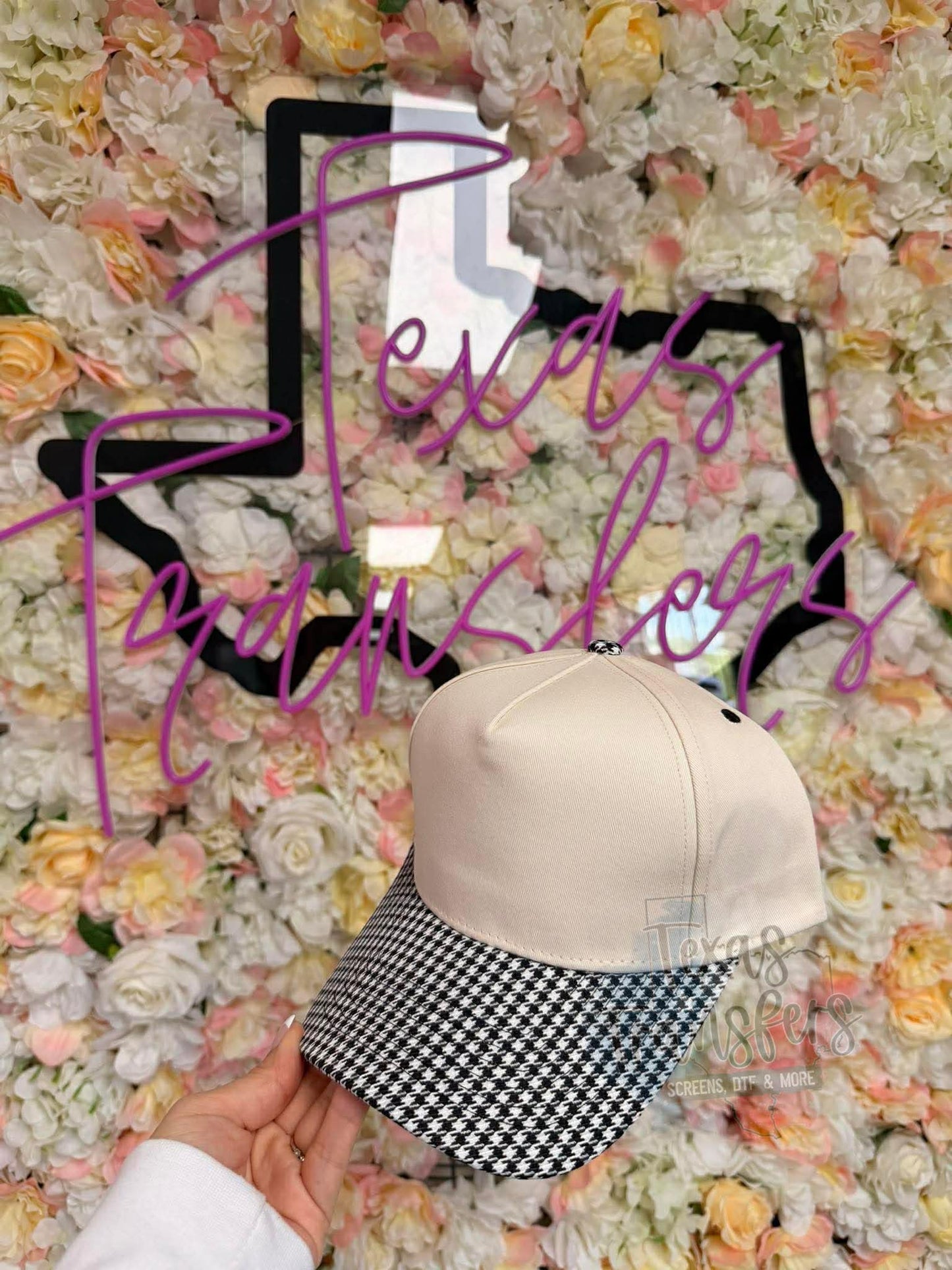 Black Houndstooth Brim Canvas Hat - Texas Transfers and Designs