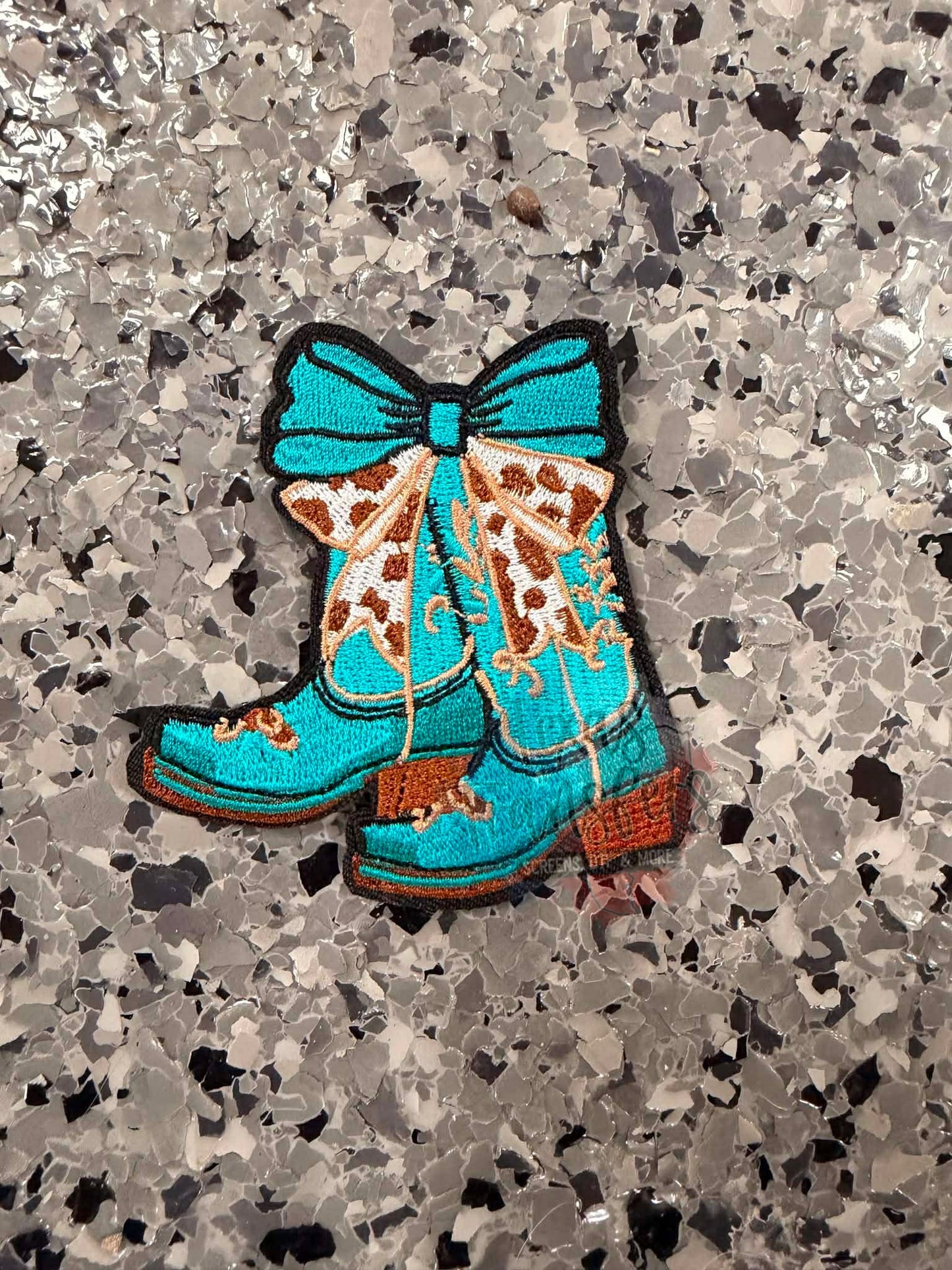 Turquoise Bow Boots Iron-On Patch - Texas Transfers and Designs