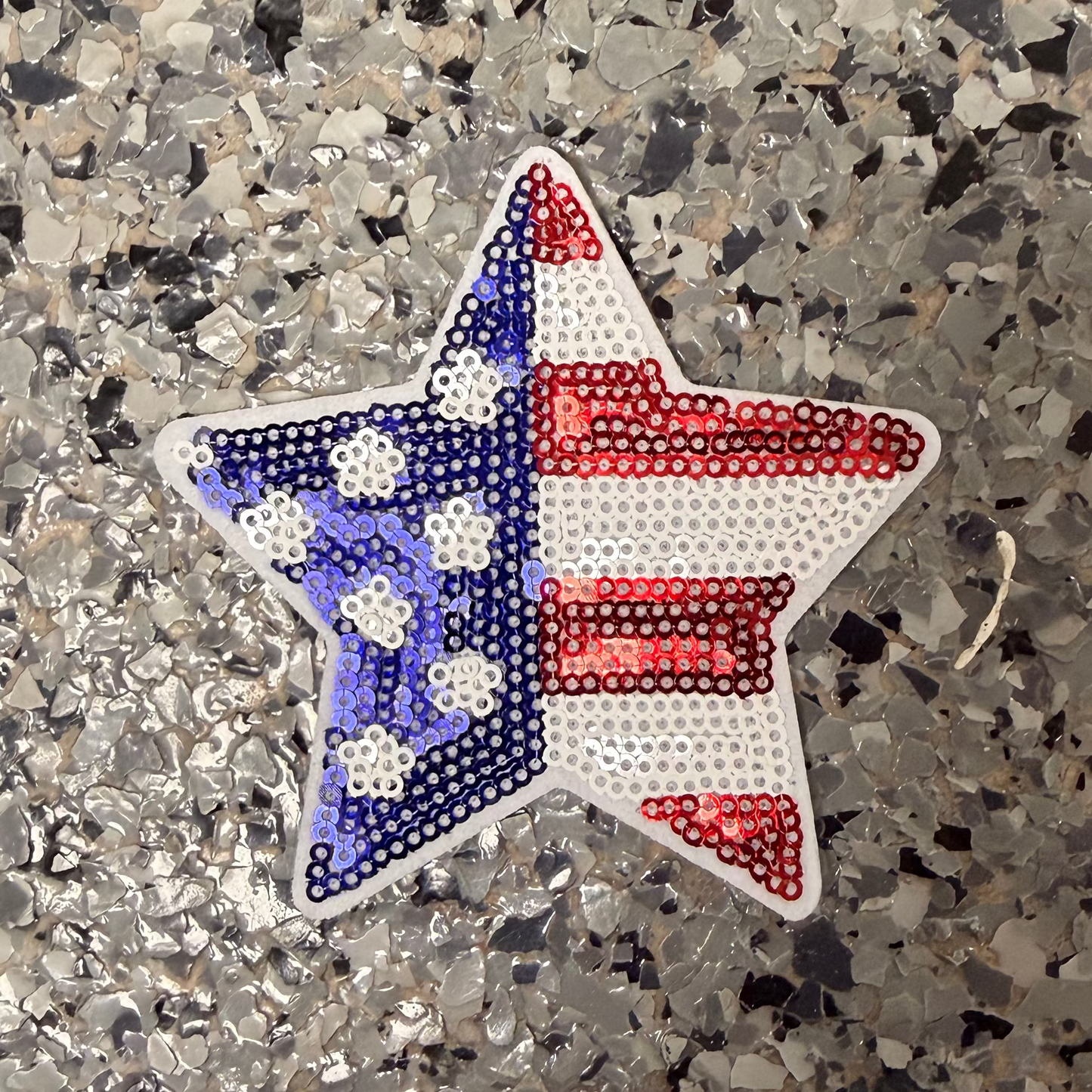 USA Flag Sequin Star Iron-On Patch