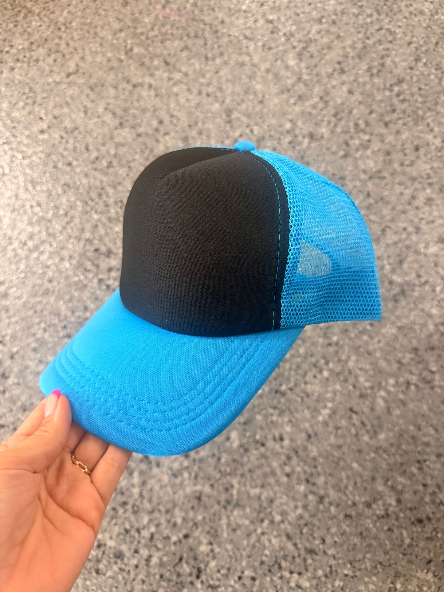 Aqua and Black Front Mesh Trucker