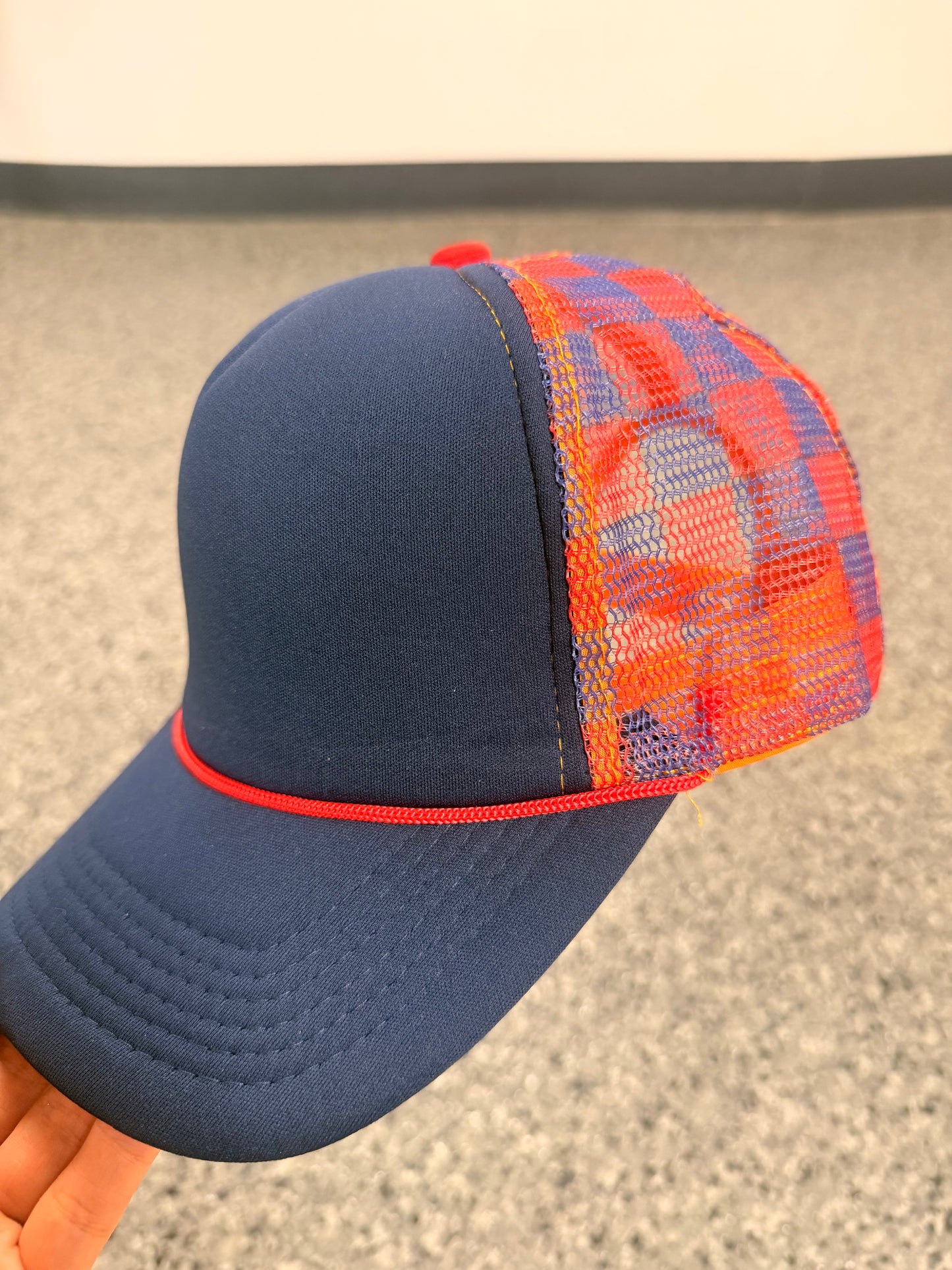 Color Error Discounted Navy Red and Orange Trucker Hat