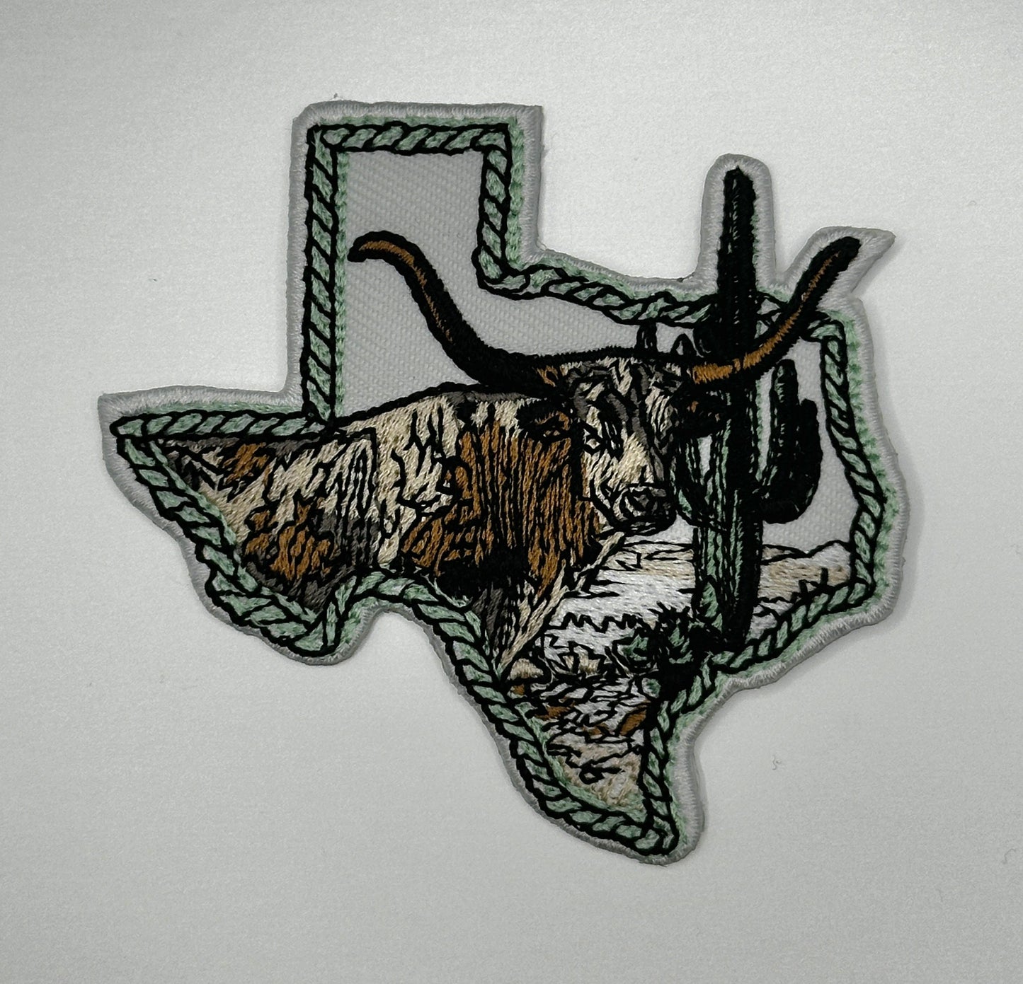Texas Shape Longhorn Iron-On Patch - Texas Transfers and Designs