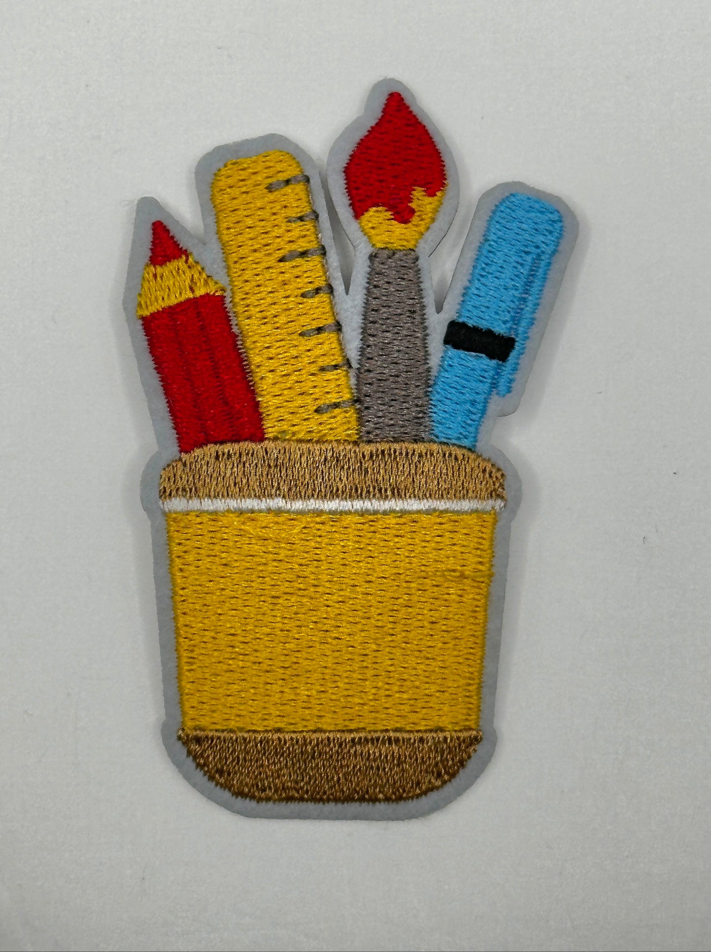 School Supplies Bucket Iron-On Patch - Texas Transfers and Designs