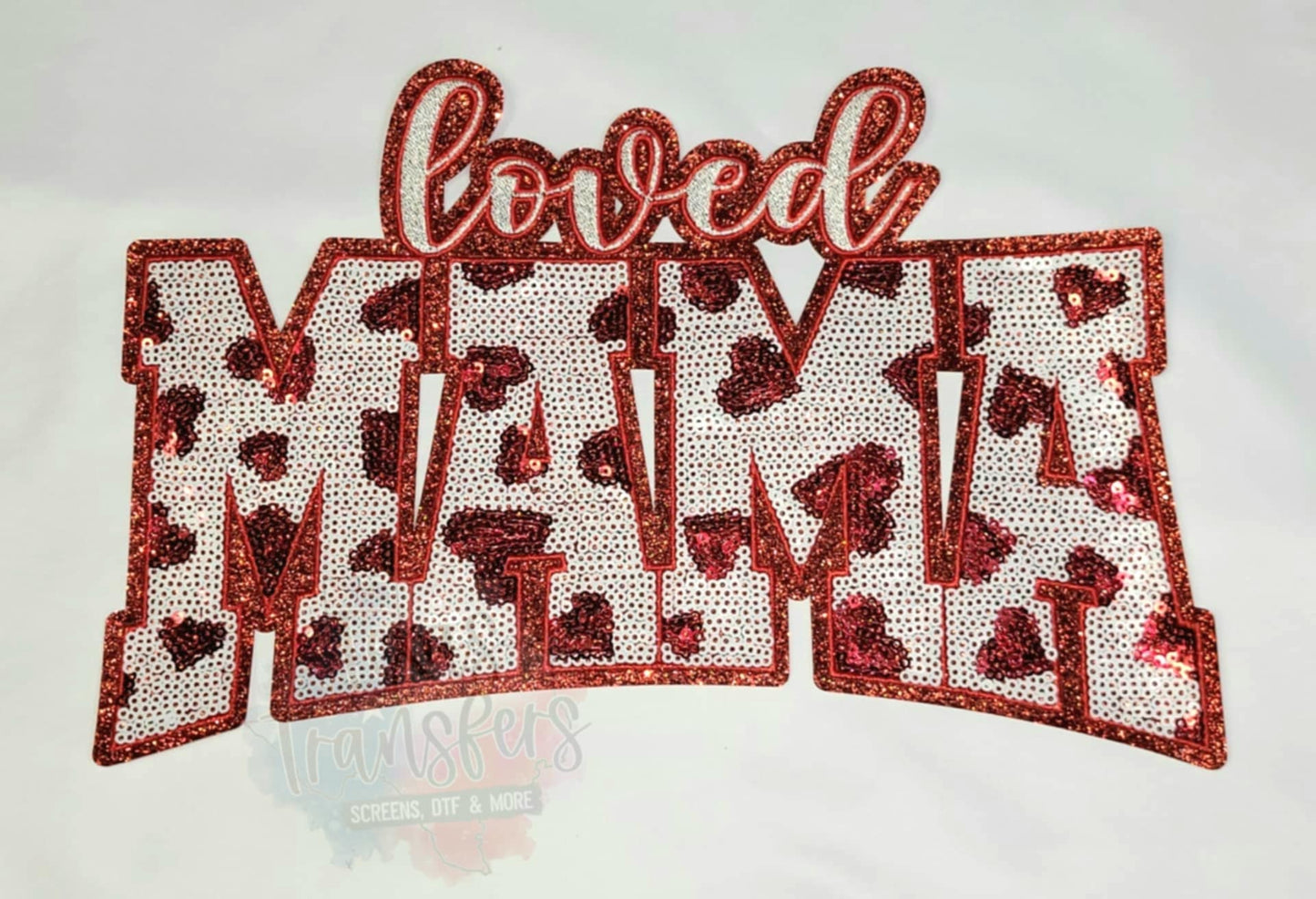 Sequin Loved Mama(Red) XL Iron-On Patch - Texas Transfers and Designs