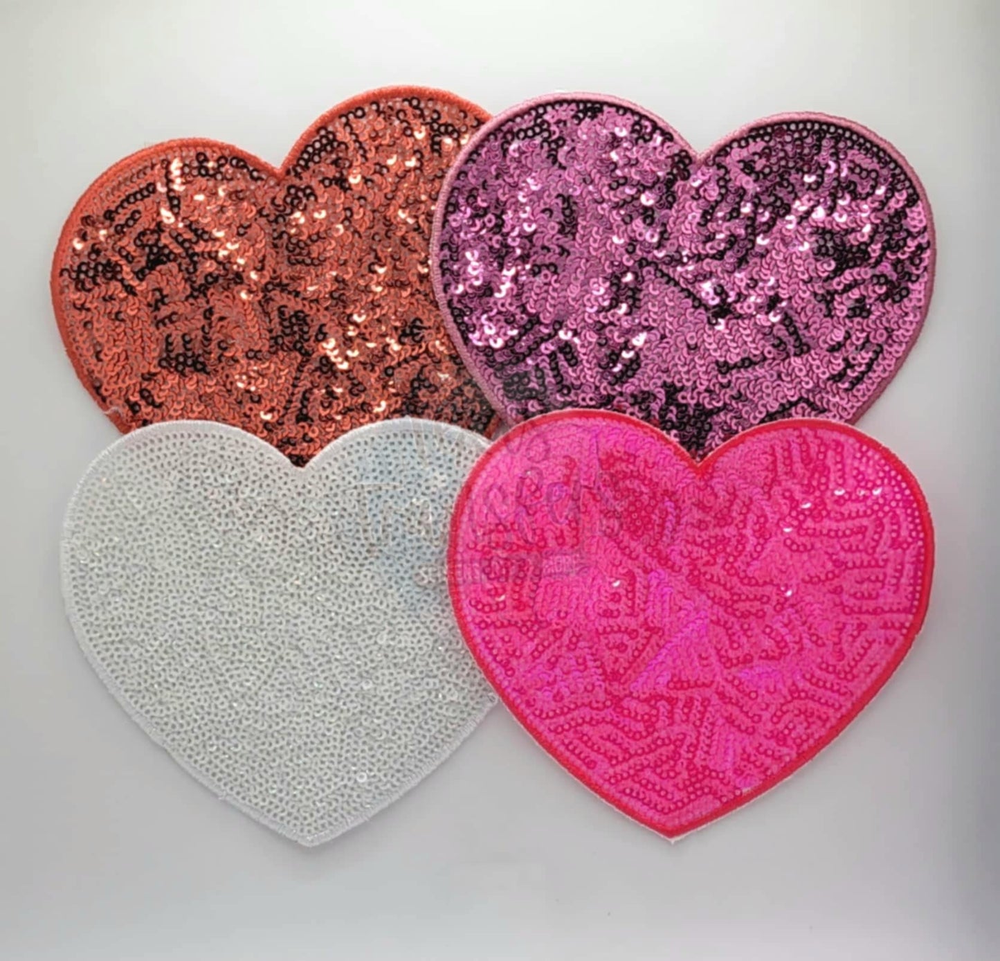 5" Sequin Hearts (Embroidered Outline) Iron On Patches - Texas Transfers and Designs