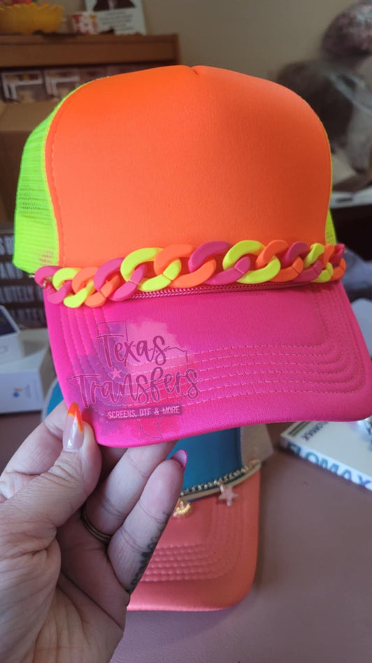 Large Neon Hat Chains (Orange,Hot Pink,Yellow) - Texas Transfers and Designs