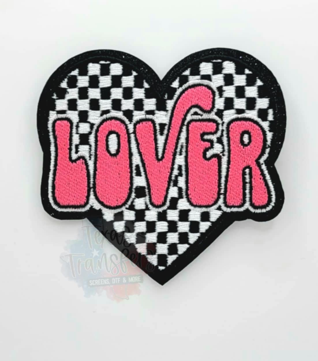 Lover Checkered Heart Iron-On PATCH - Texas Transfers and Designs
