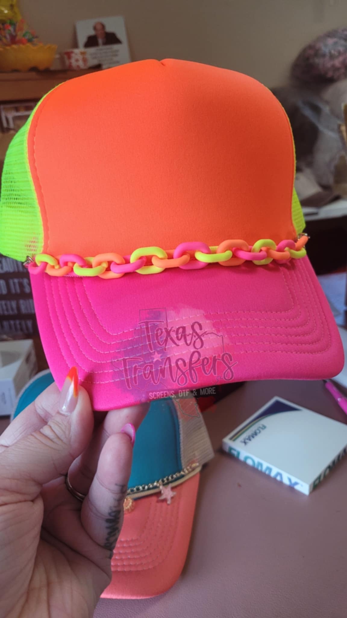 Small Neon Hat Chains(Orange,Hot Pink,Yellow) - Texas Transfers and Designs