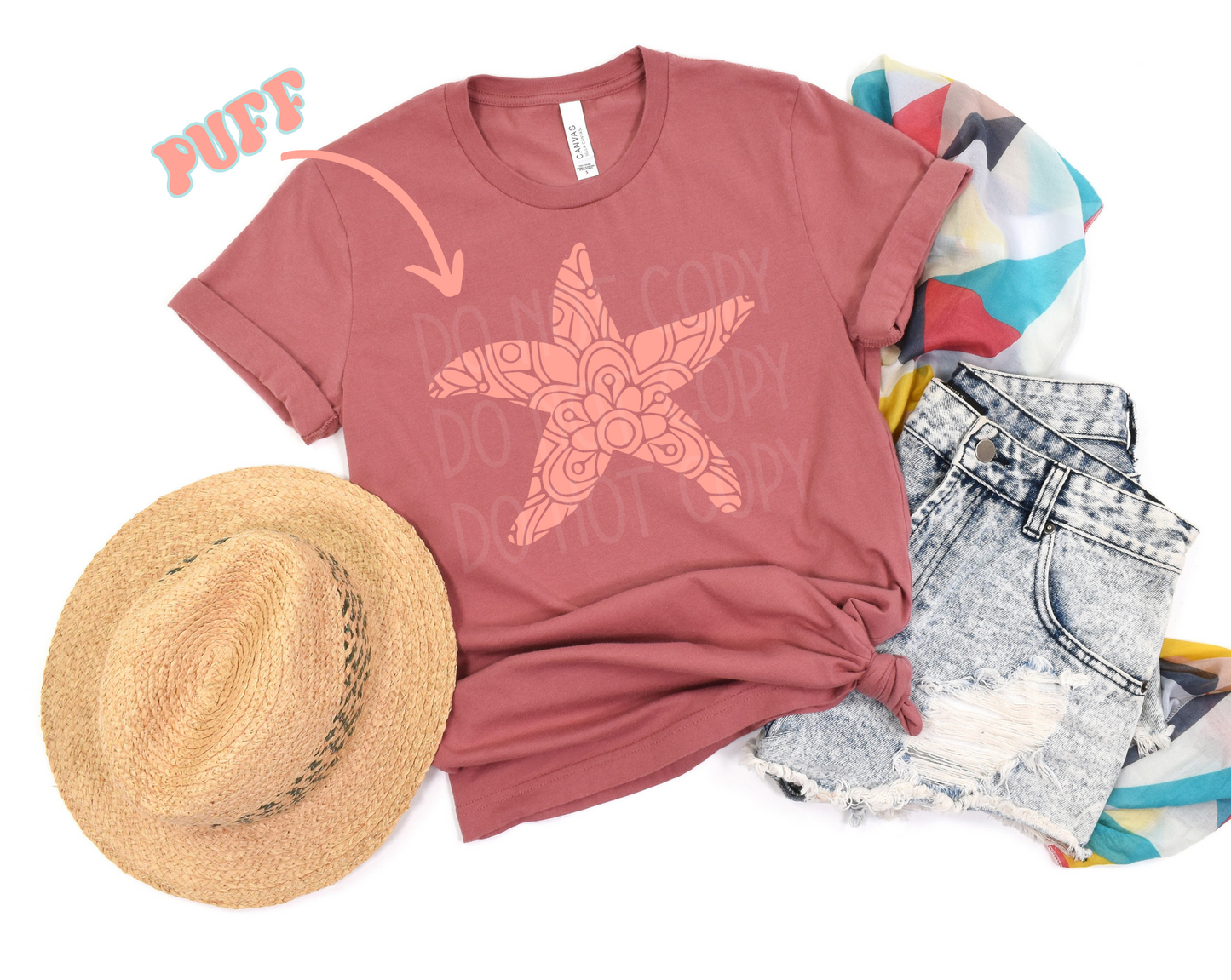 PRE-ORDER Arriving 5/26 Starfish Mandala *Coral PUFF - Texas Transfers and Designs