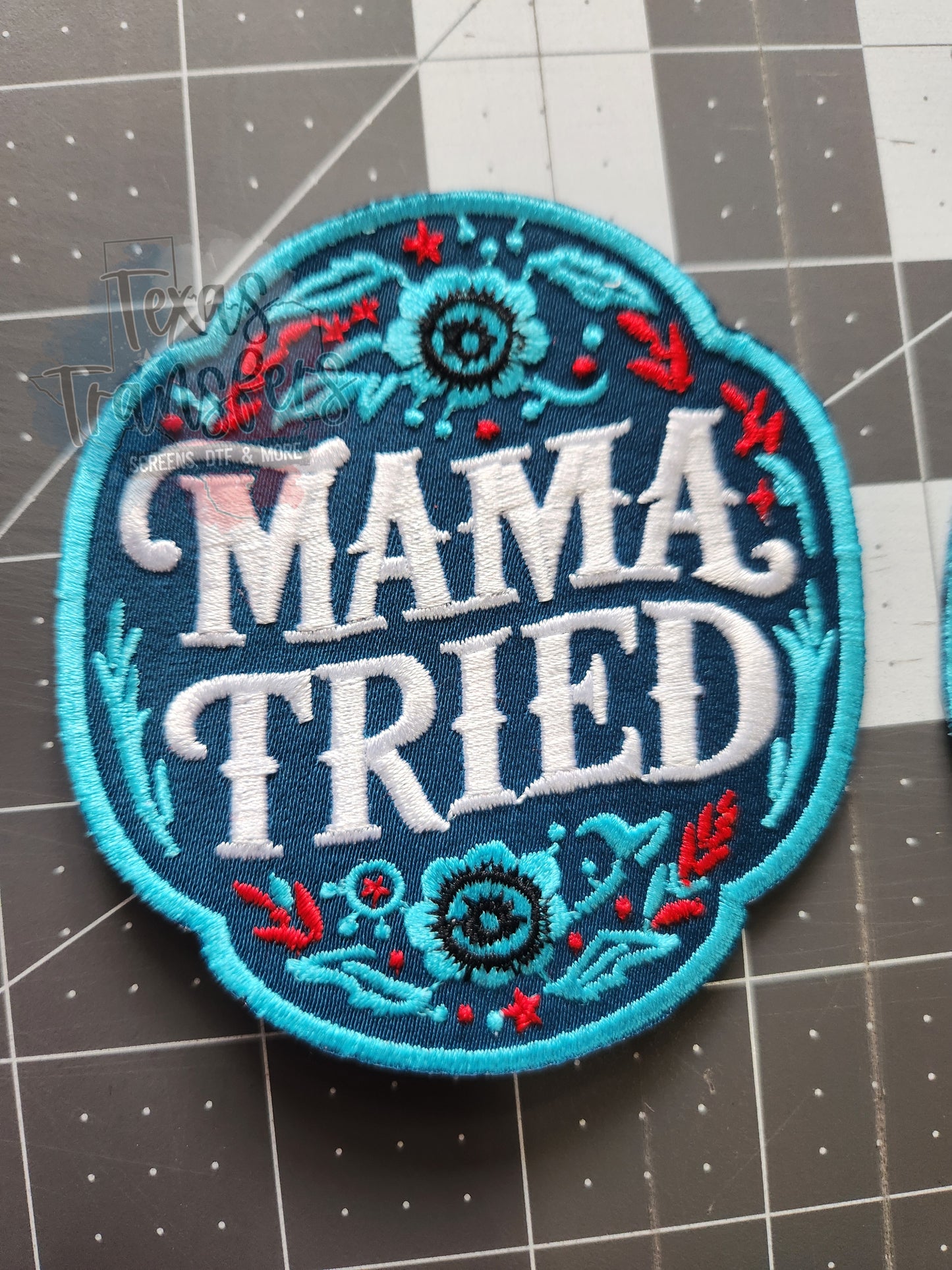 Mama Tried Turquoise Iron-On Patch - Texas Transfers and Designs