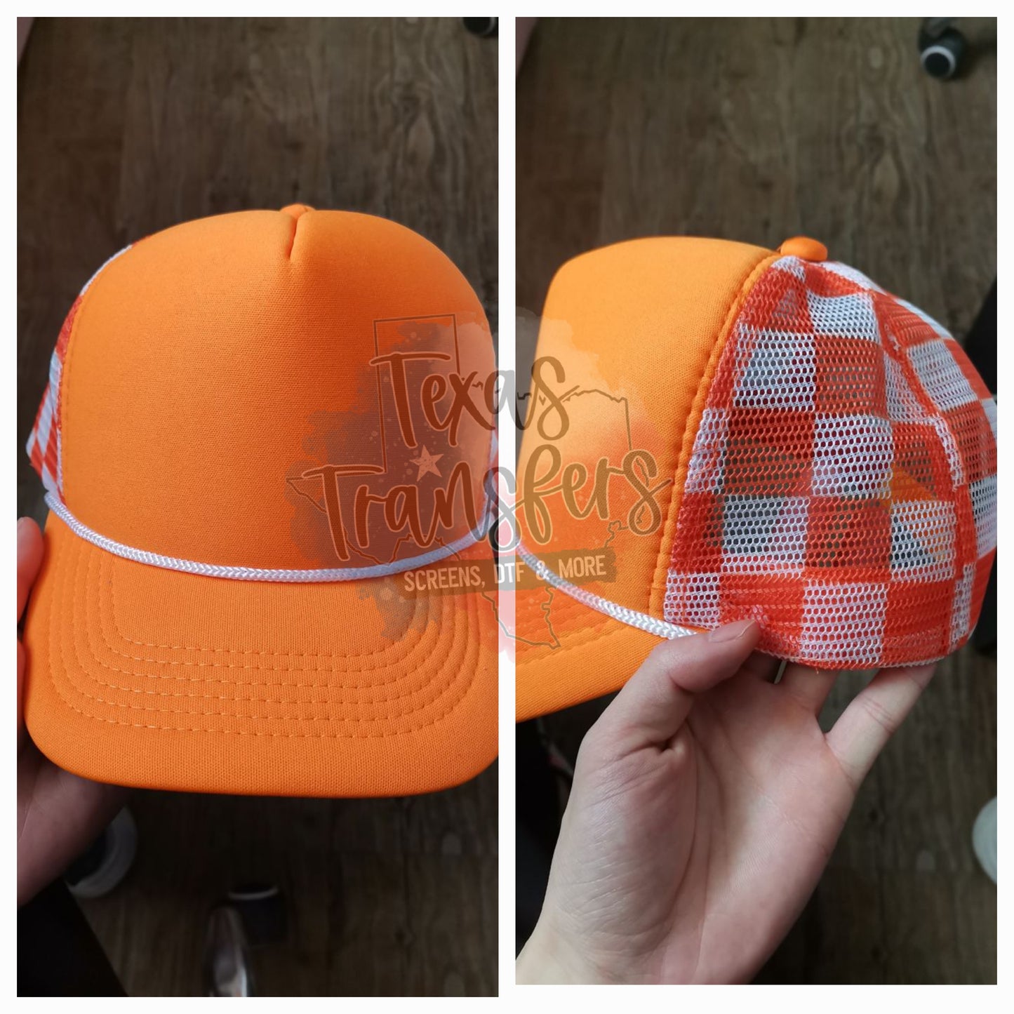 Orange/White Checker Trucker Hat *LIMITED EXCLUSIVE* - Texas Transfers and Designs