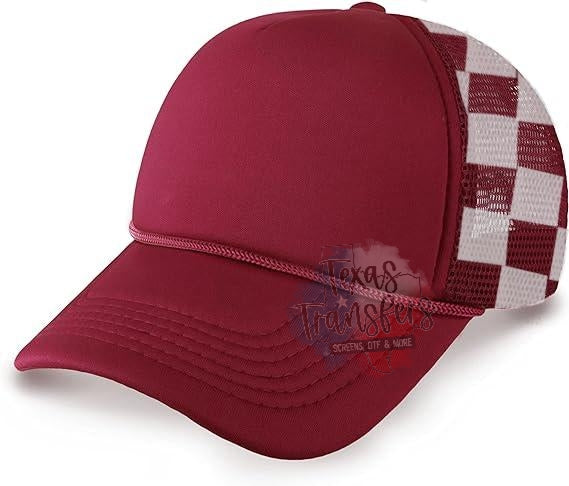 Maroon Checker Trucker Hat *LIMITED EXCLUSIVE* - Texas Transfers and Designs