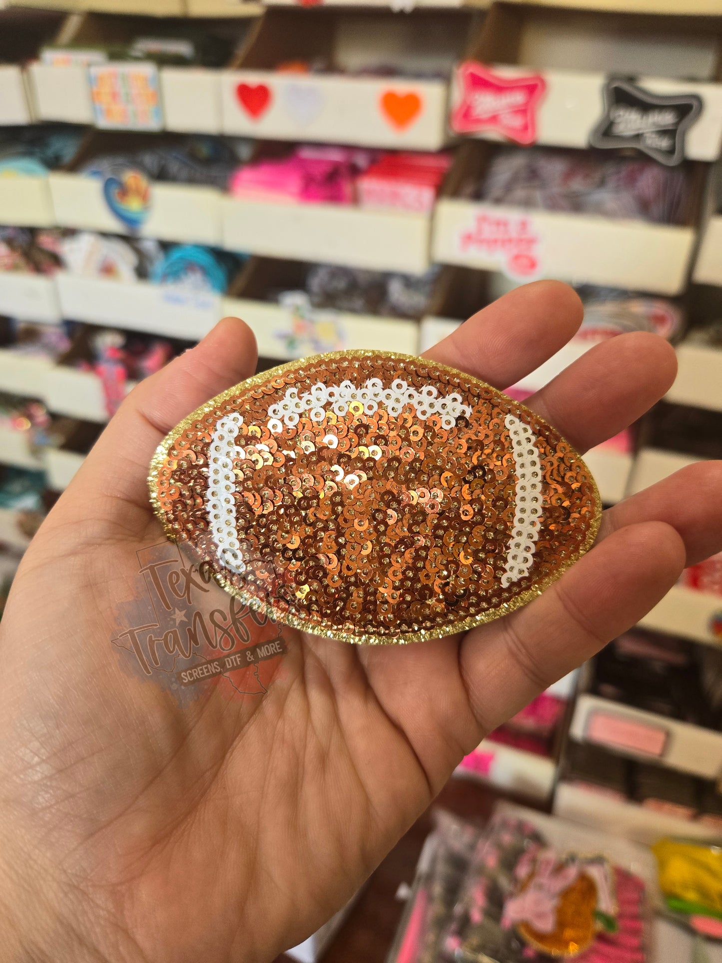 Sequin Football Iron-On PATCH - Texas Transfers and Designs