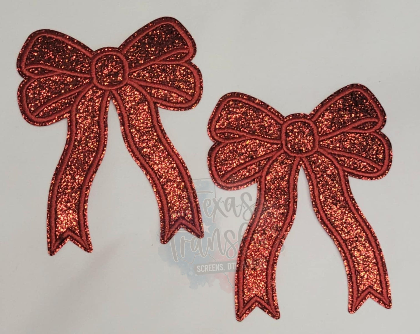 Red Glitter 4.5" Bow Set Iron-On PATCH - Texas Transfers and Designs