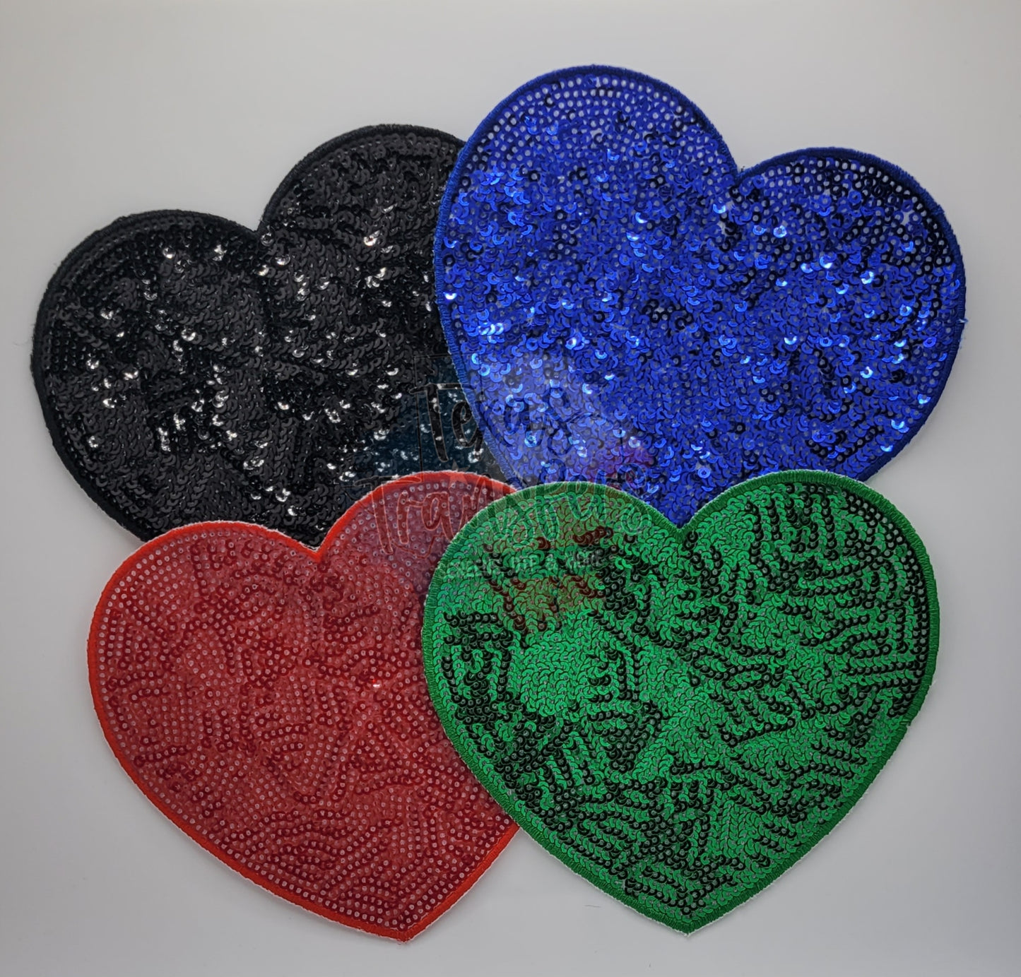 5" Sequin Hearts (Embroidered Outline) Iron On Patches - Texas Transfers and Designs