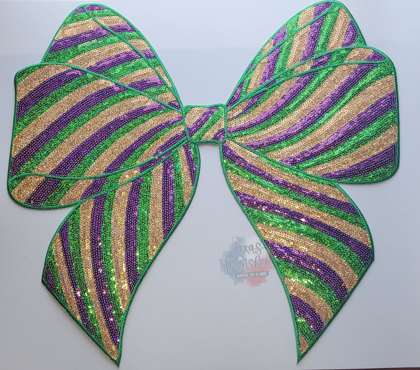 Mardi Gras Bow XL Iron-On Patch - Texas Transfers and Designs