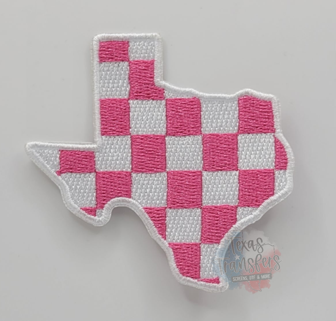 Texas Pink Checker Iron-On PATCH - Texas Transfers and Designs