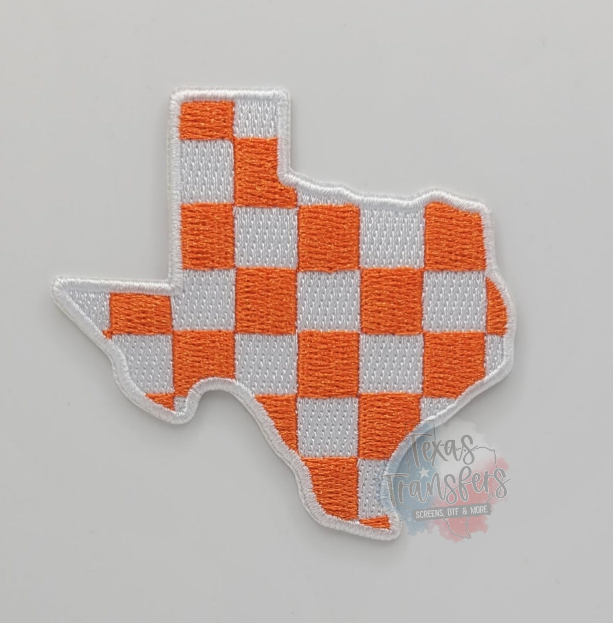 Texas Orange Checker Iron-On PATCH - Texas Transfers and Designs