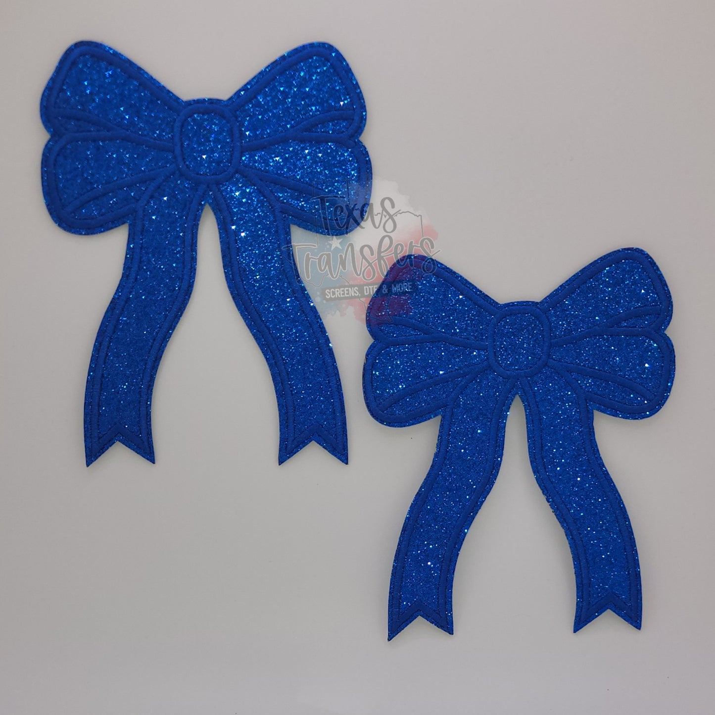 Royal Blue Glitter 4.5" Bow Set Iron-On PATCH - Texas Transfers and Designs