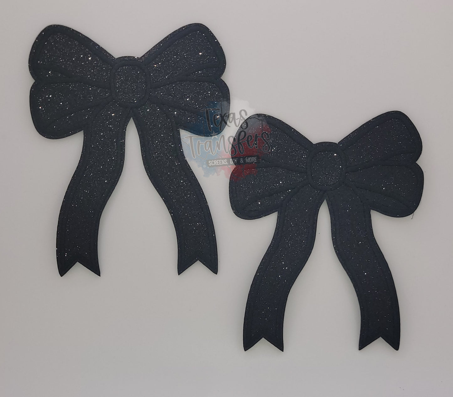 Black Glitter 4.5" Bow Set Iron-On PATCH - Texas Transfers and Designs