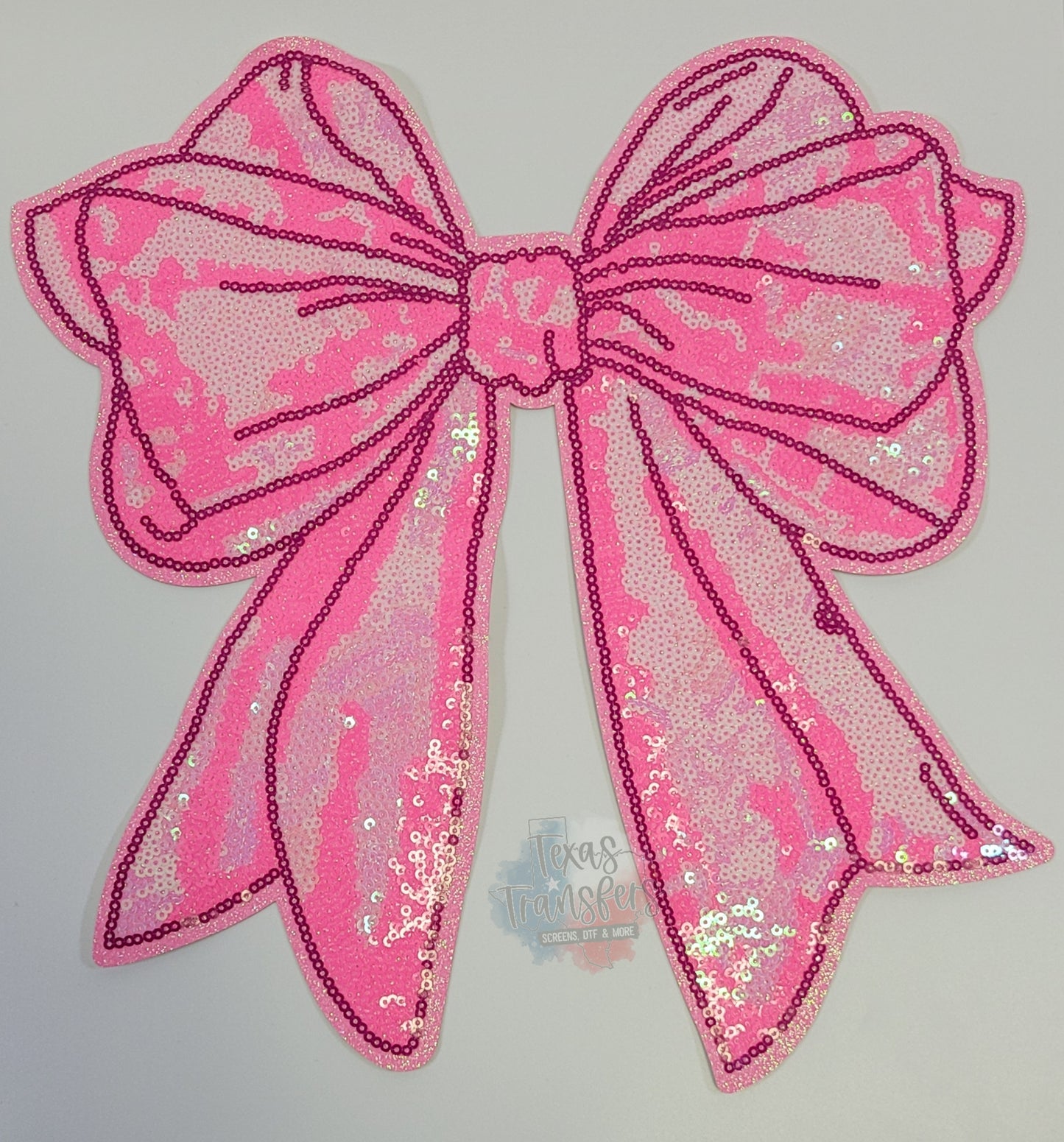 Neon Pink Sequin Bow XL Iron-On Patch - Texas Transfers and Designs