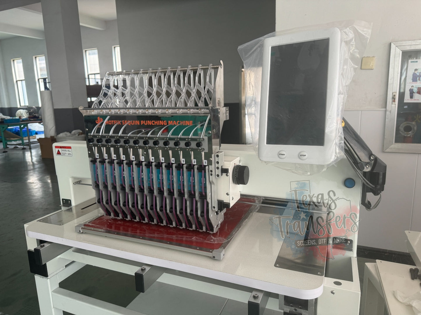 12 Head/Color Spangler Hot Fix Machine - Texas Transfers and Designs