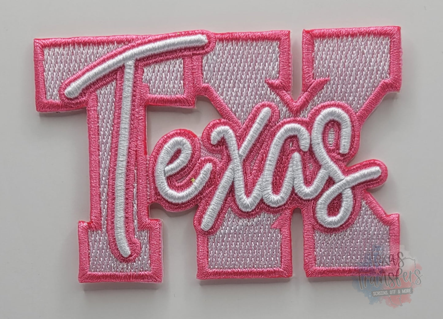 Pink Texas Iron-On Patch - Texas Transfers and Designs