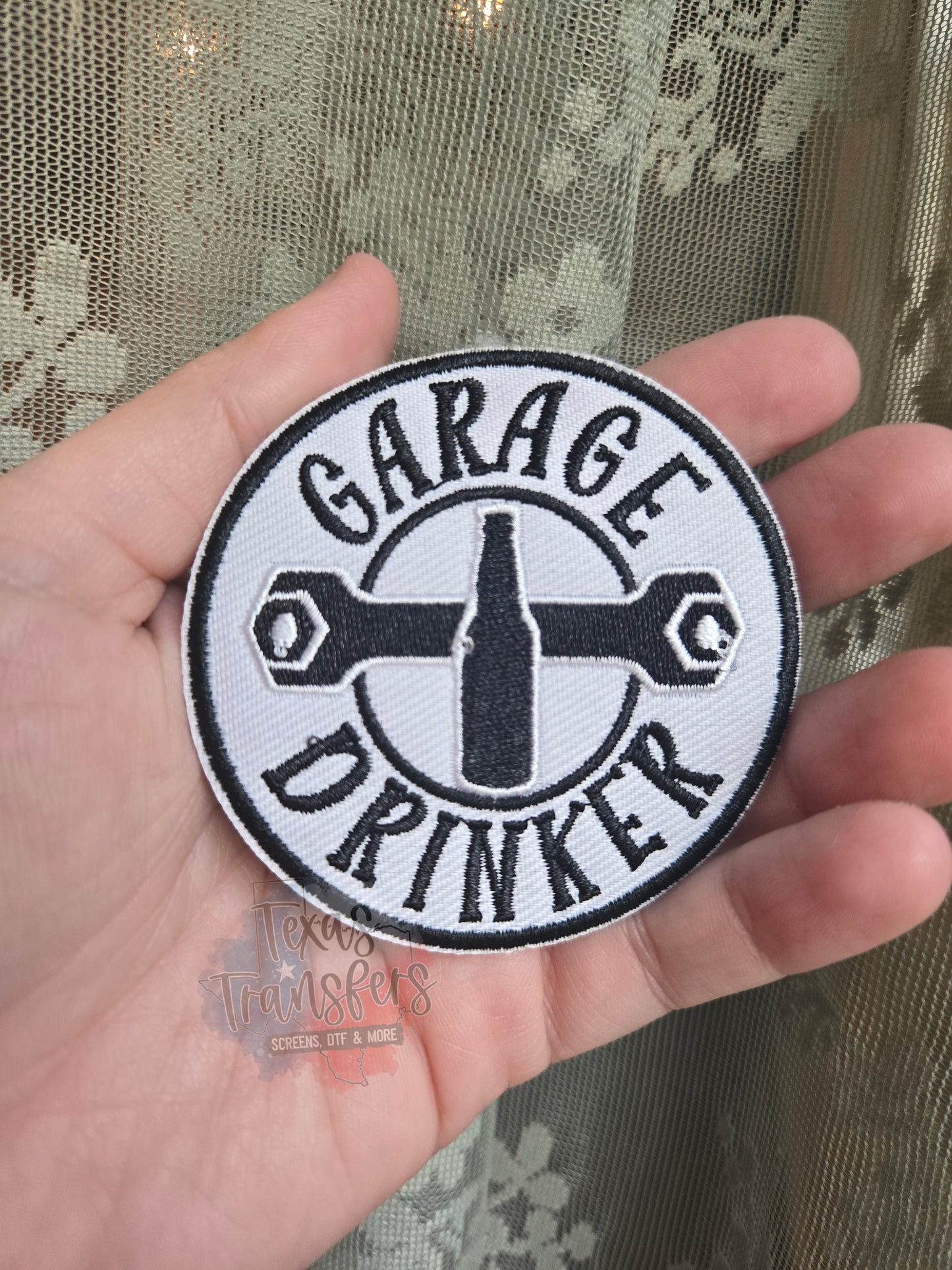Garage Drinker Iron-On PATCH - Texas Transfers and Designs
