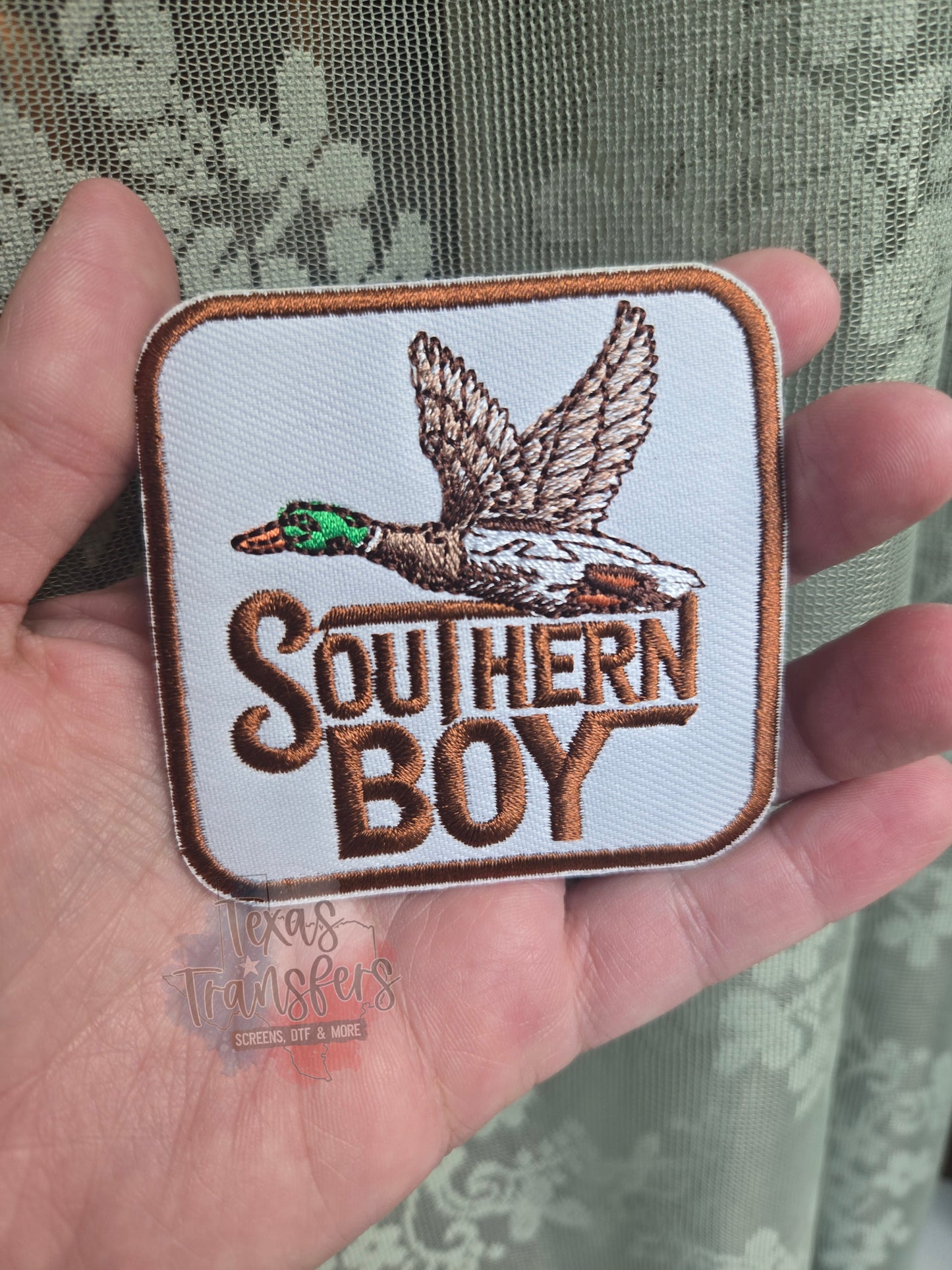 Southern Boy Duck Iron-On Patch - Texas Transfers and Designs