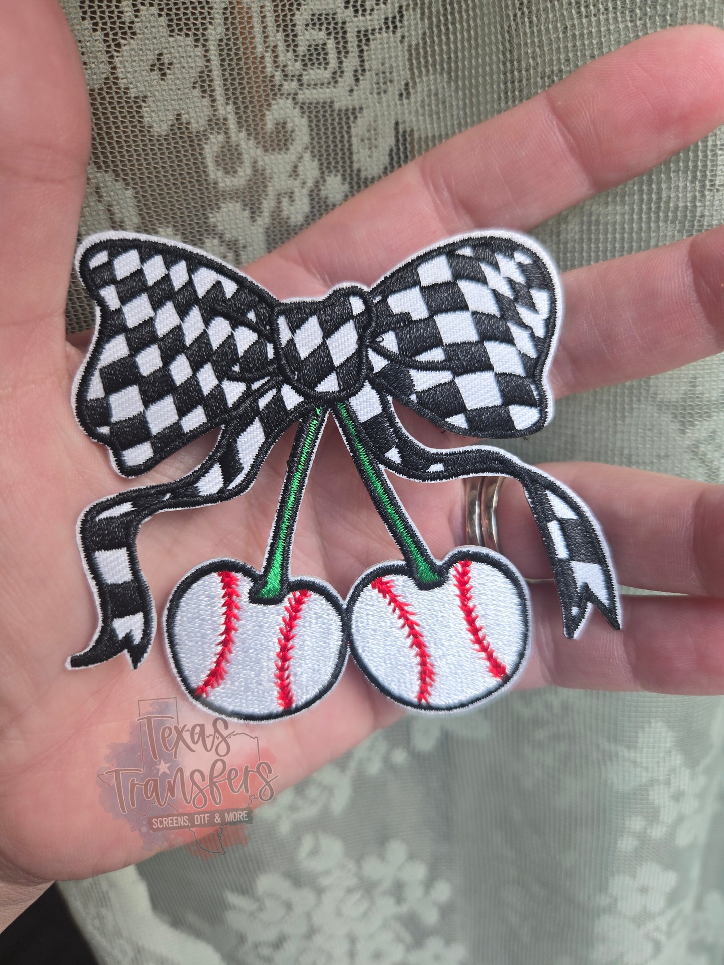 Baseball Cherries Iron-On Patch - Texas Transfers and Designs